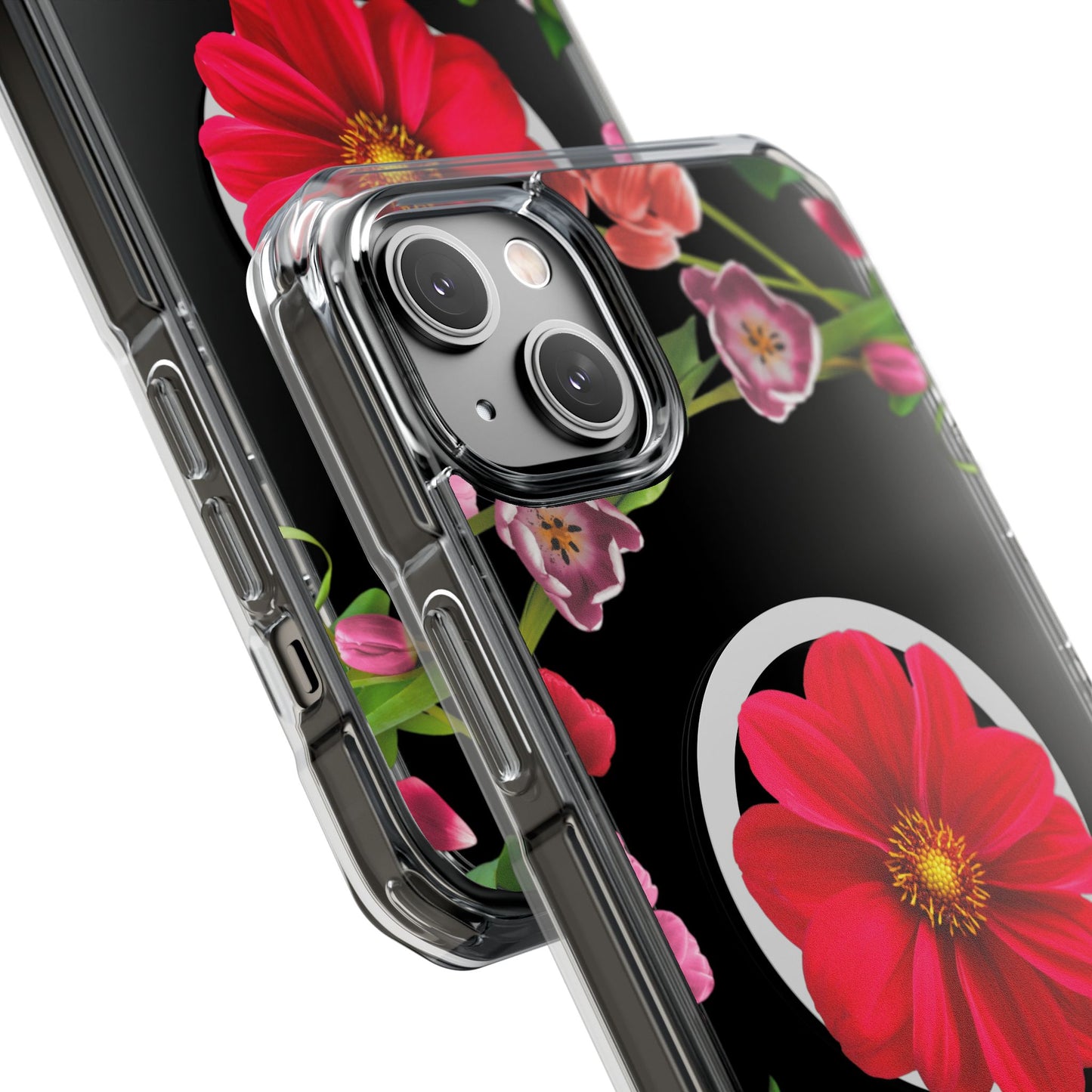 Floral Magnetic Clear Impact Case- Red Flower