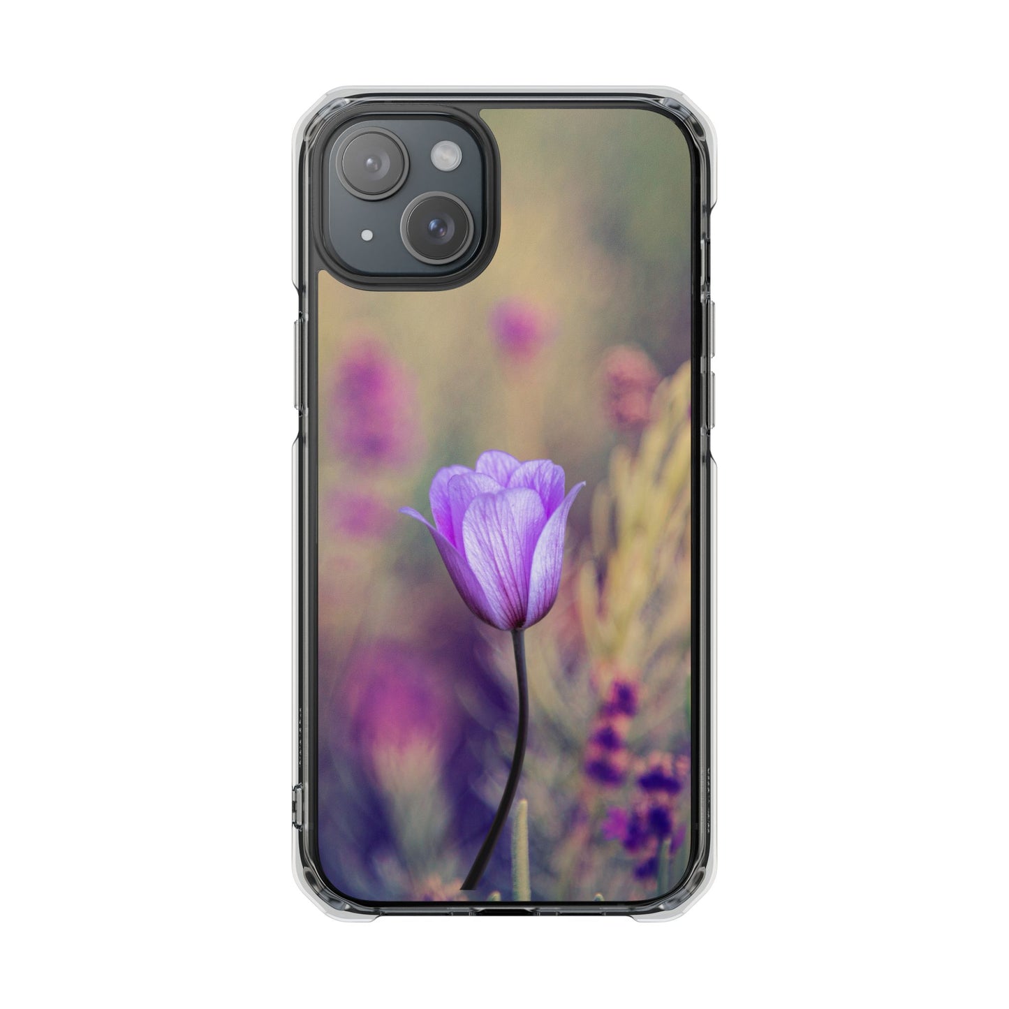 Magnetic Clear Impact Case - Purple Flower on Lavender Field Background