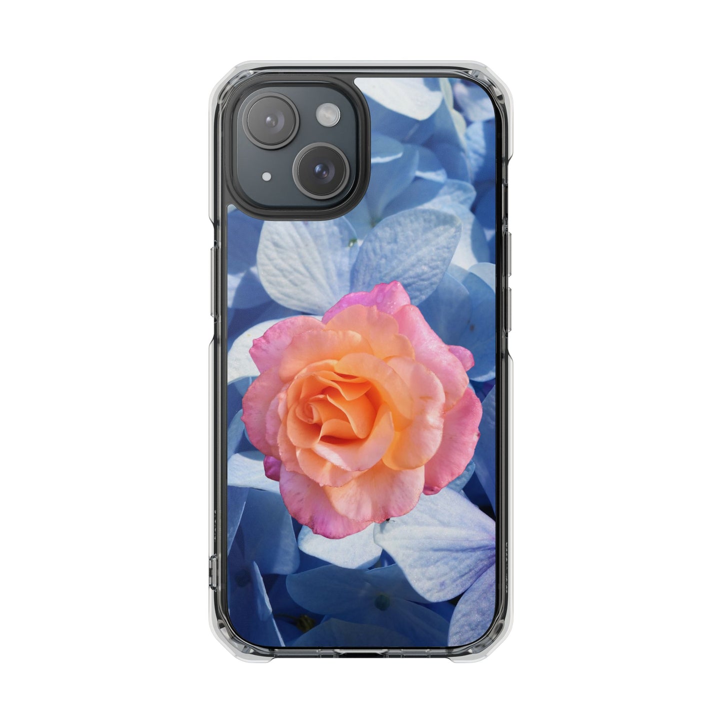 Magnetic Clear Impact Case- Rose on Blue Flowers Background