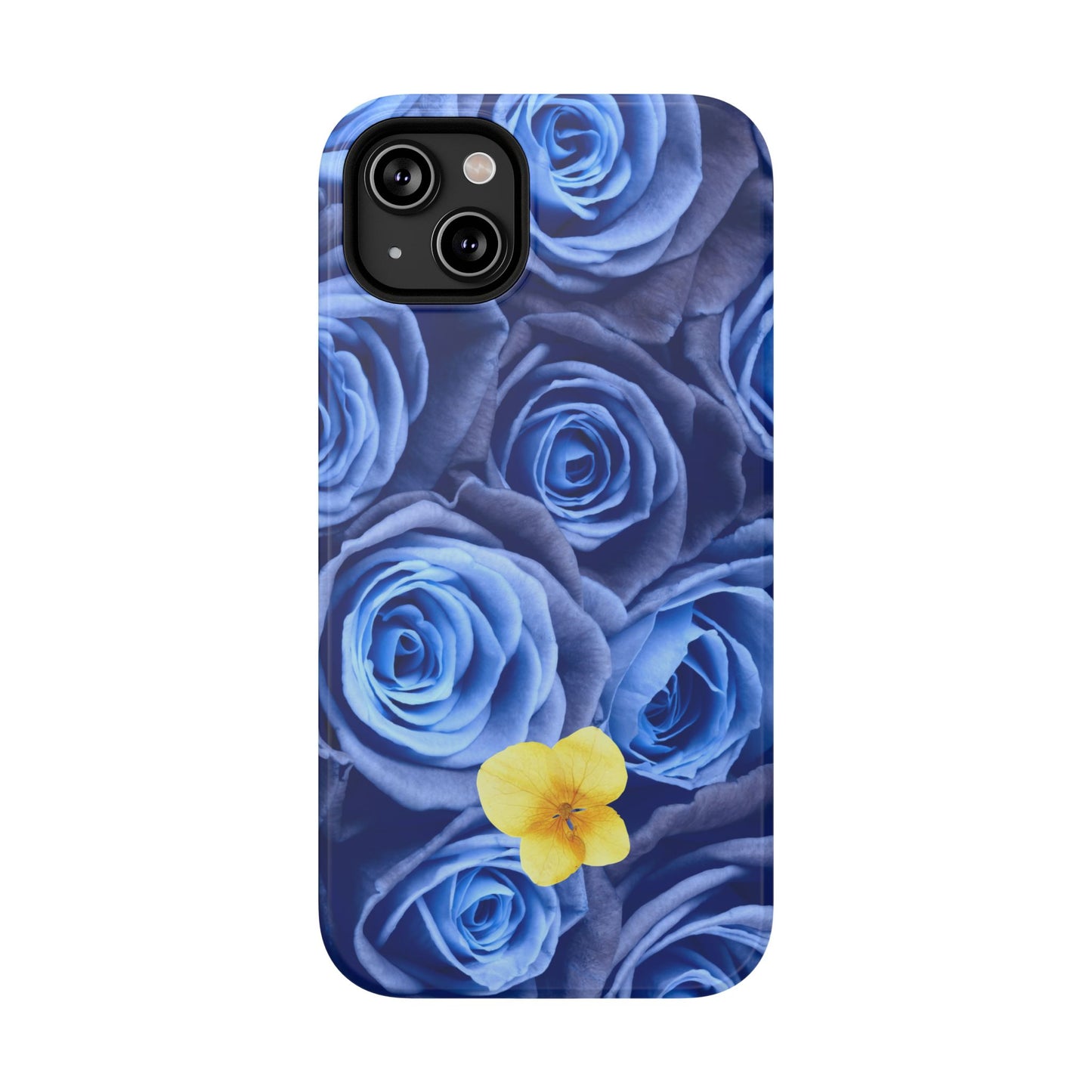 Impact-Resistant Phone Case - Blue Roses & Yellow Flower Design