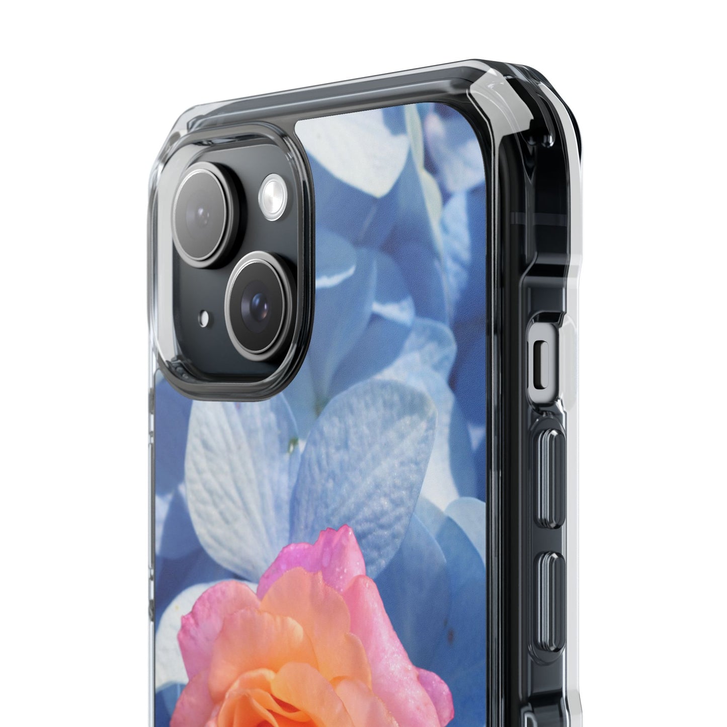 Magnetic Clear Impact Case- Rose on Blue Flowers Background