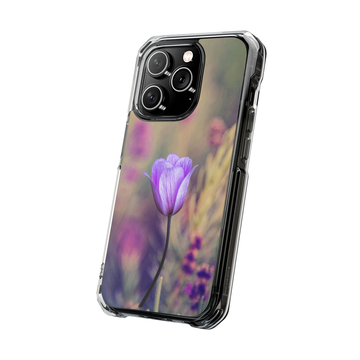 Magnetic Clear Impact Case - Purple Flower on Lavender Field Background