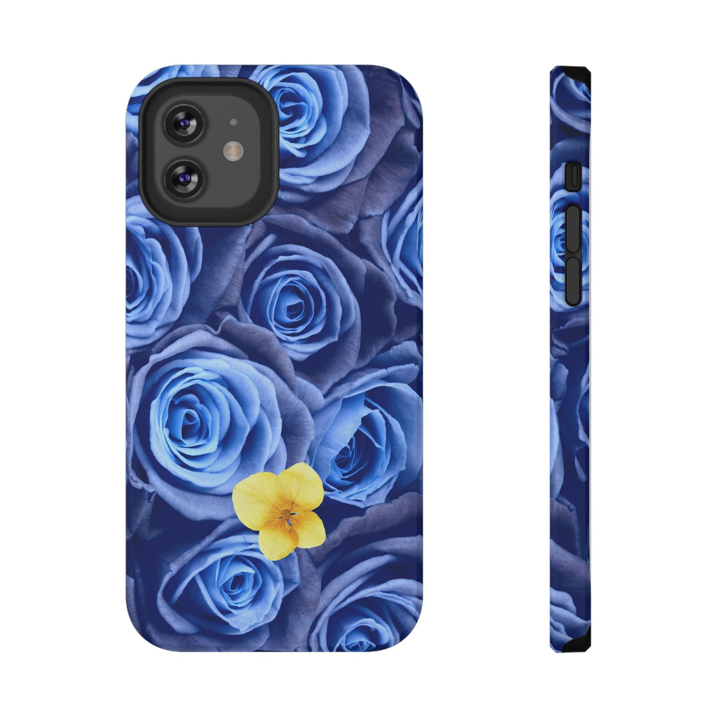 Impact-Resistant Phone Case - Blue Roses & Yellow Flower Design