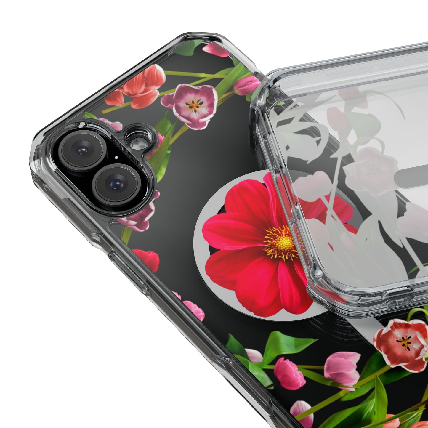 Floral Magnetic Clear Impact Case- Red Flower