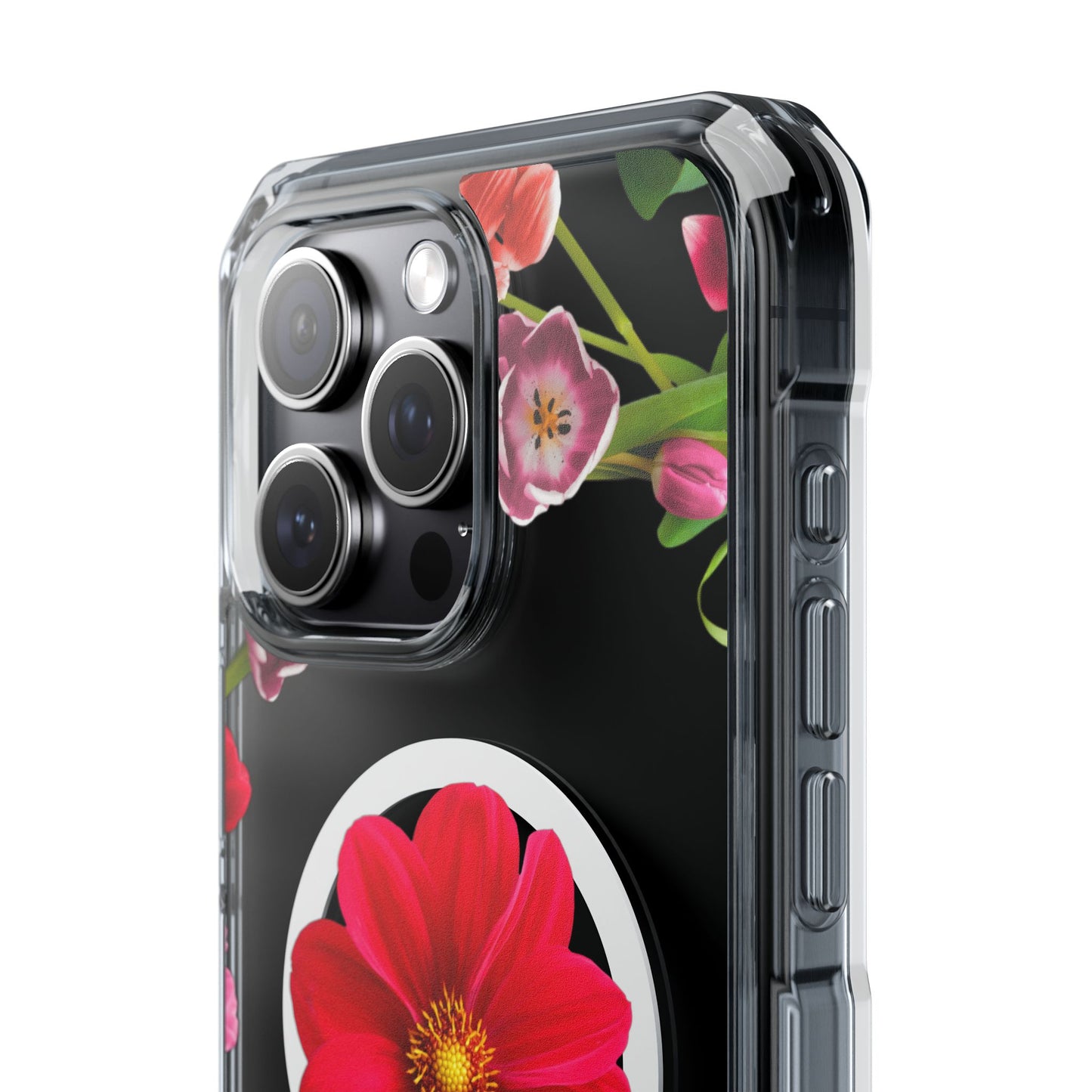 Floral Magnetic Clear Impact Case- Red Flower