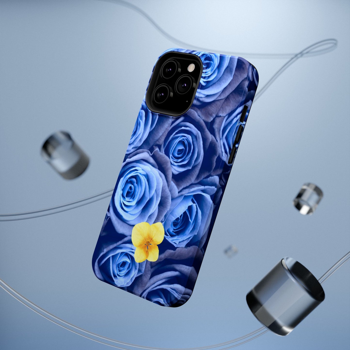 Impact-Resistant Phone Case - Blue Roses & Yellow Flower Design