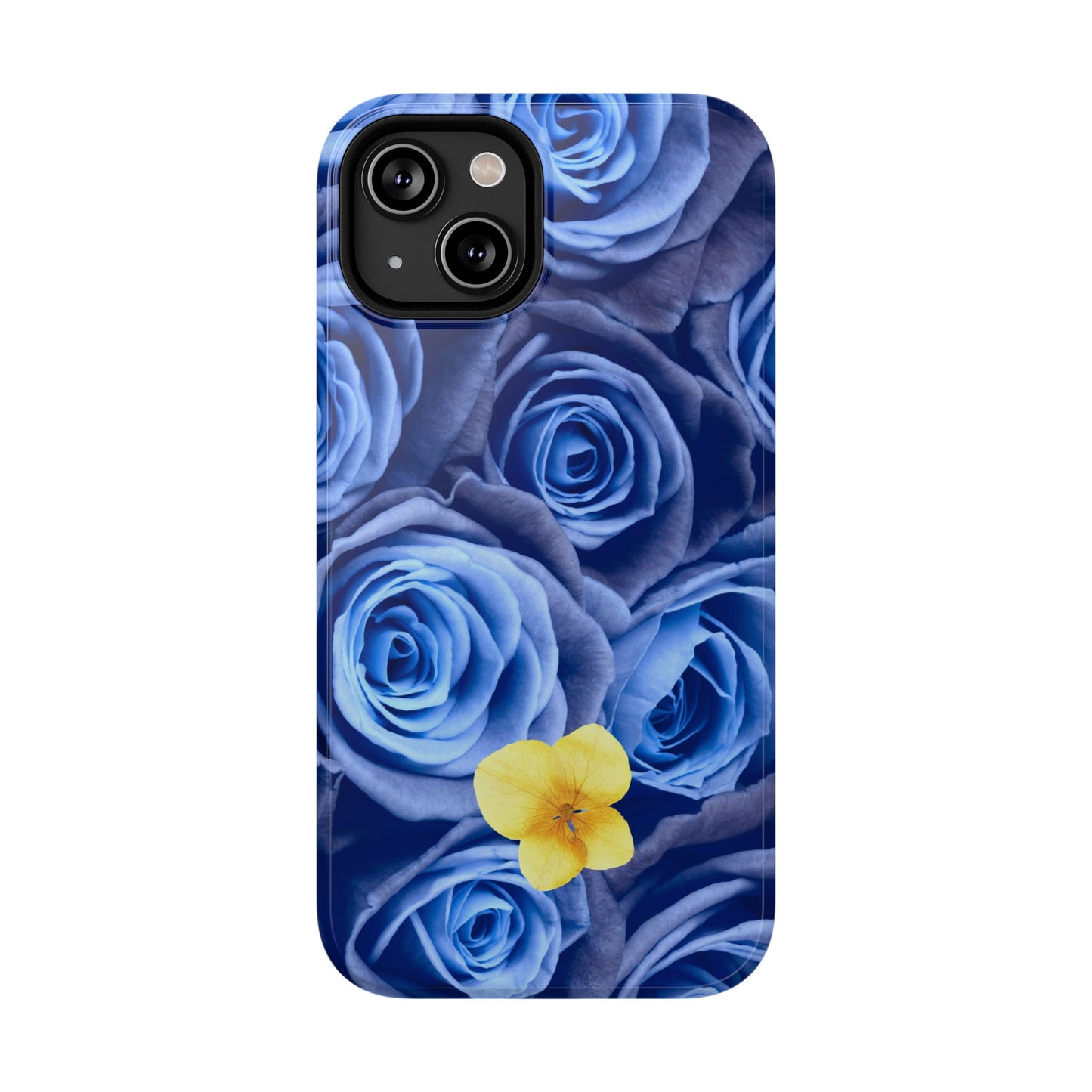 Impact-Resistant Phone Case - Blue Roses & Yellow Flower Design