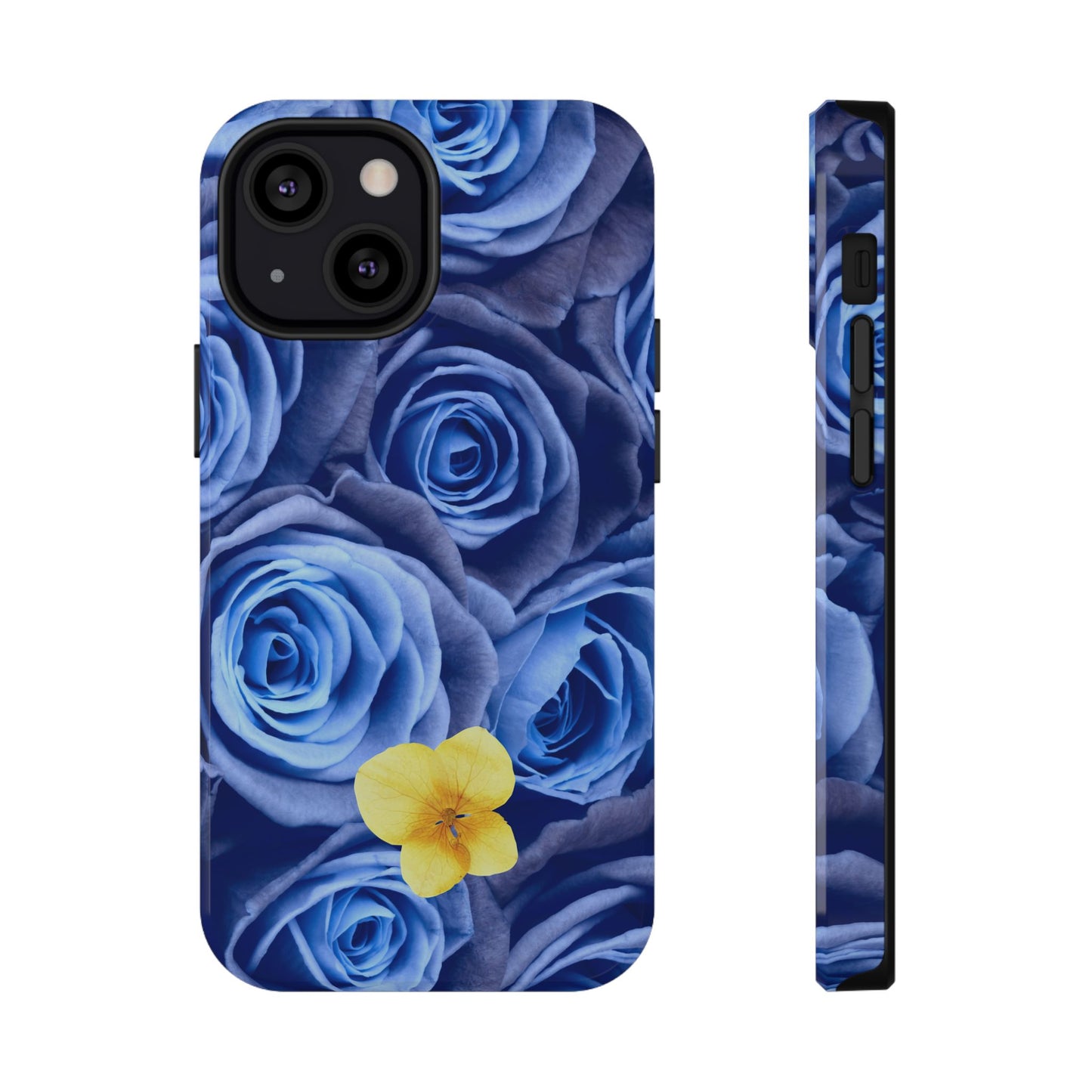 Impact-Resistant Phone Case - Blue Roses & Yellow Flower Design