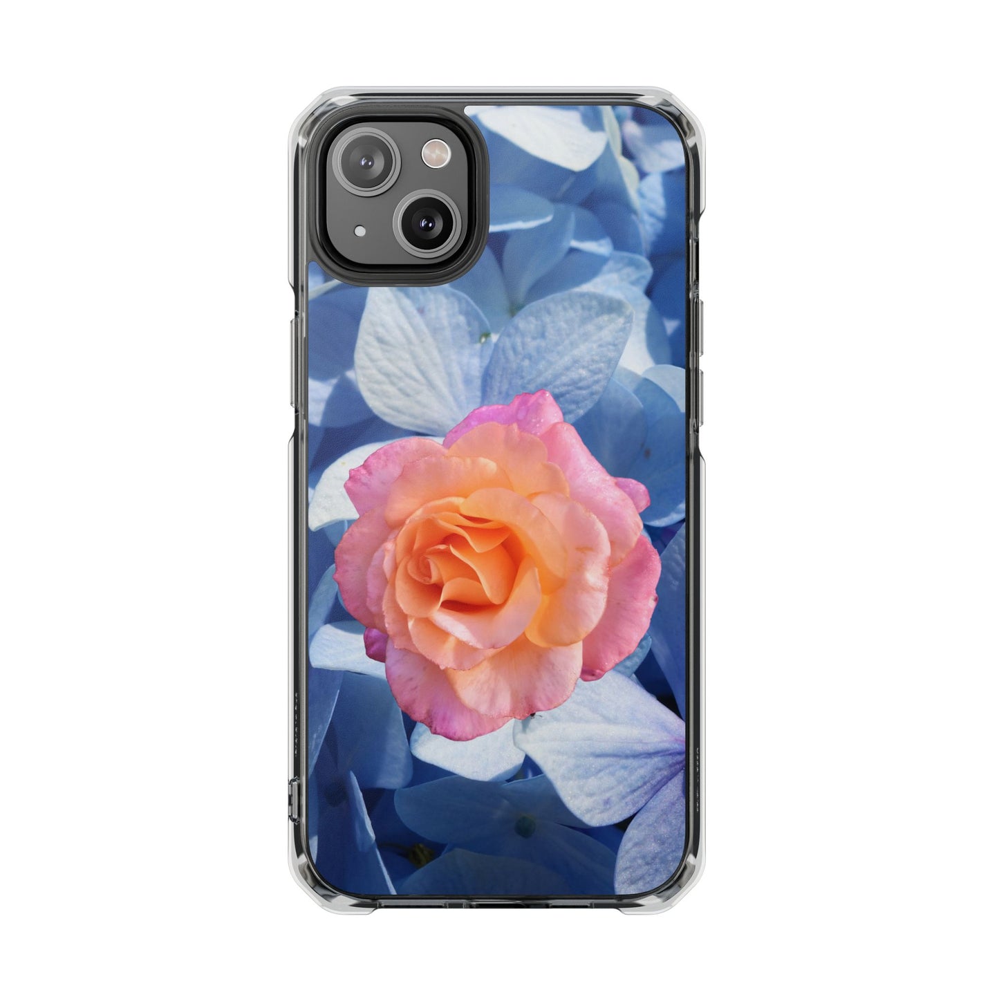 Magnetic Clear Impact Case- Rose on Blue Flowers Background