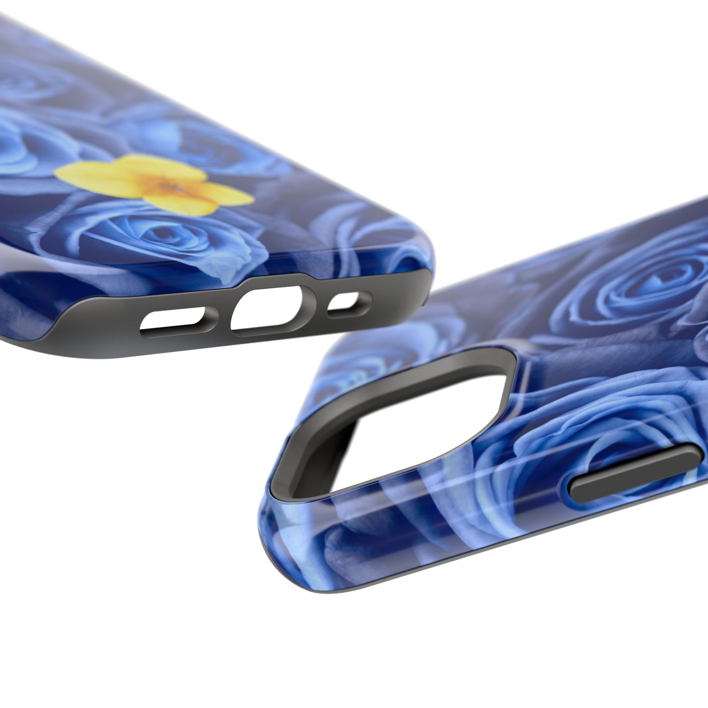 Impact-Resistant Phone Case - Blue Roses & Yellow Flower Design