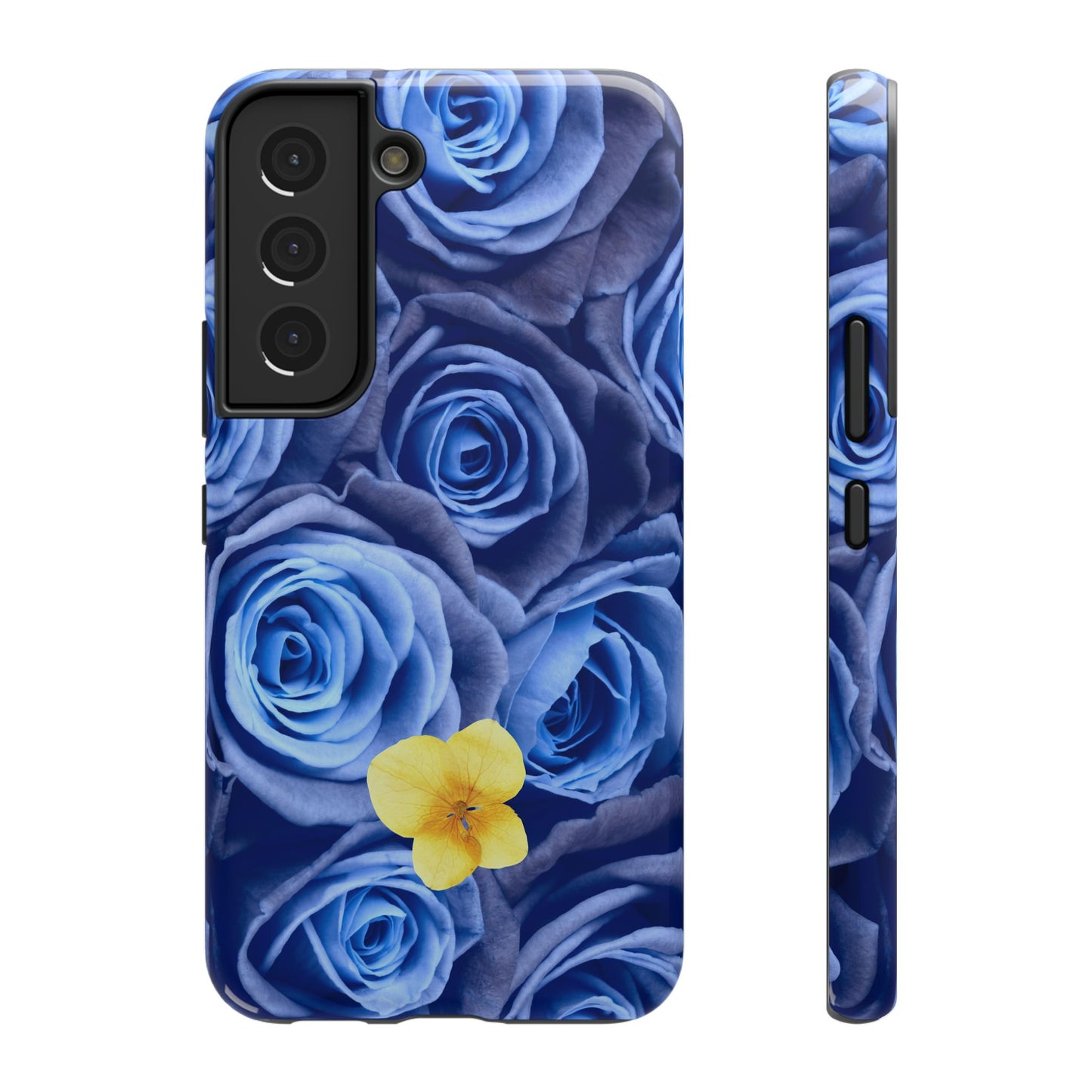 Impact-Resistant Phone Case - Blue Roses & Yellow Flower Design