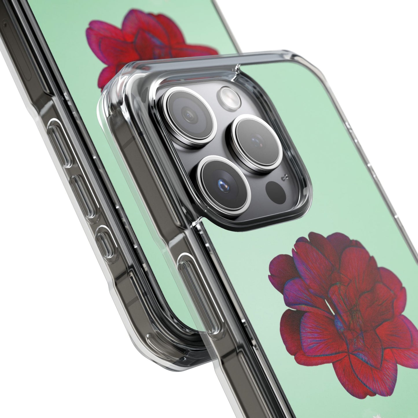 Magnetic Clear Impact Case - Red Beautiful Flower Design