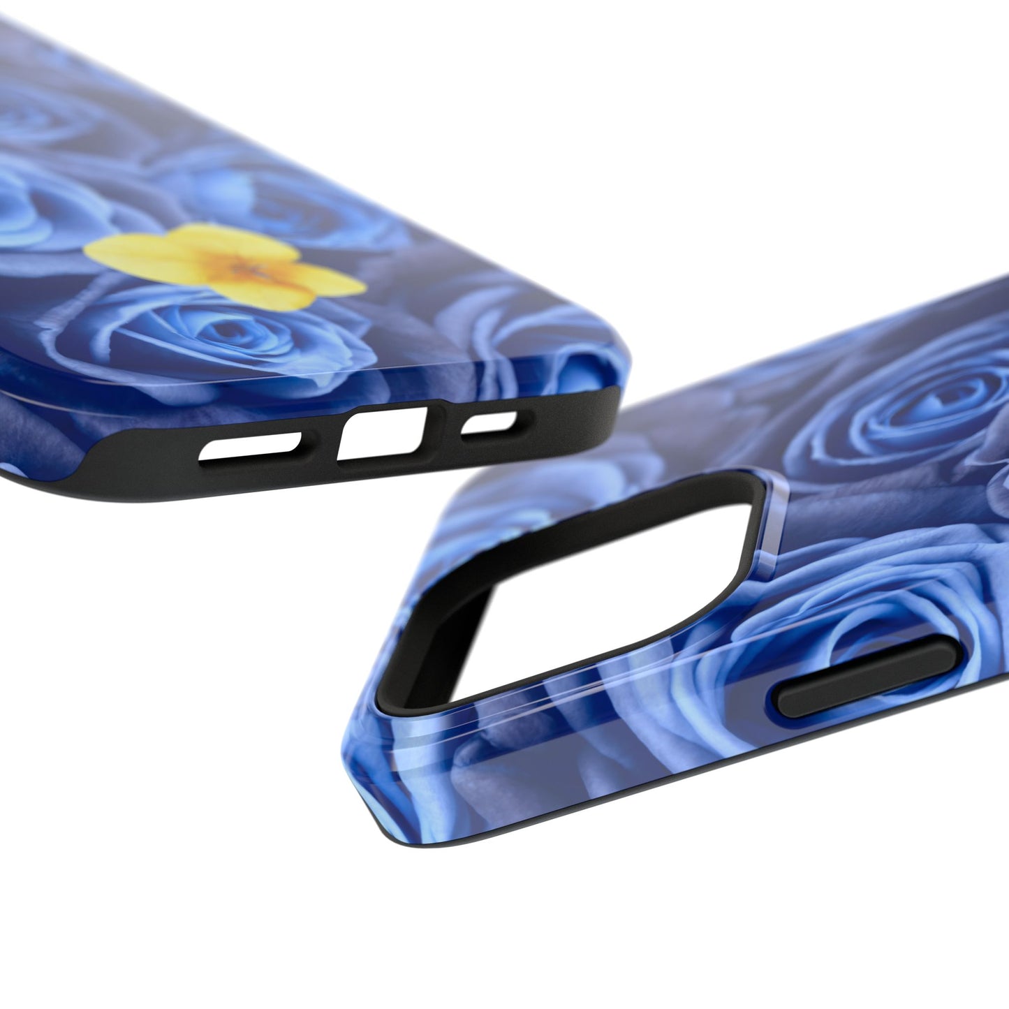 Impact-Resistant Phone Case - Blue Roses & Yellow Flower Design