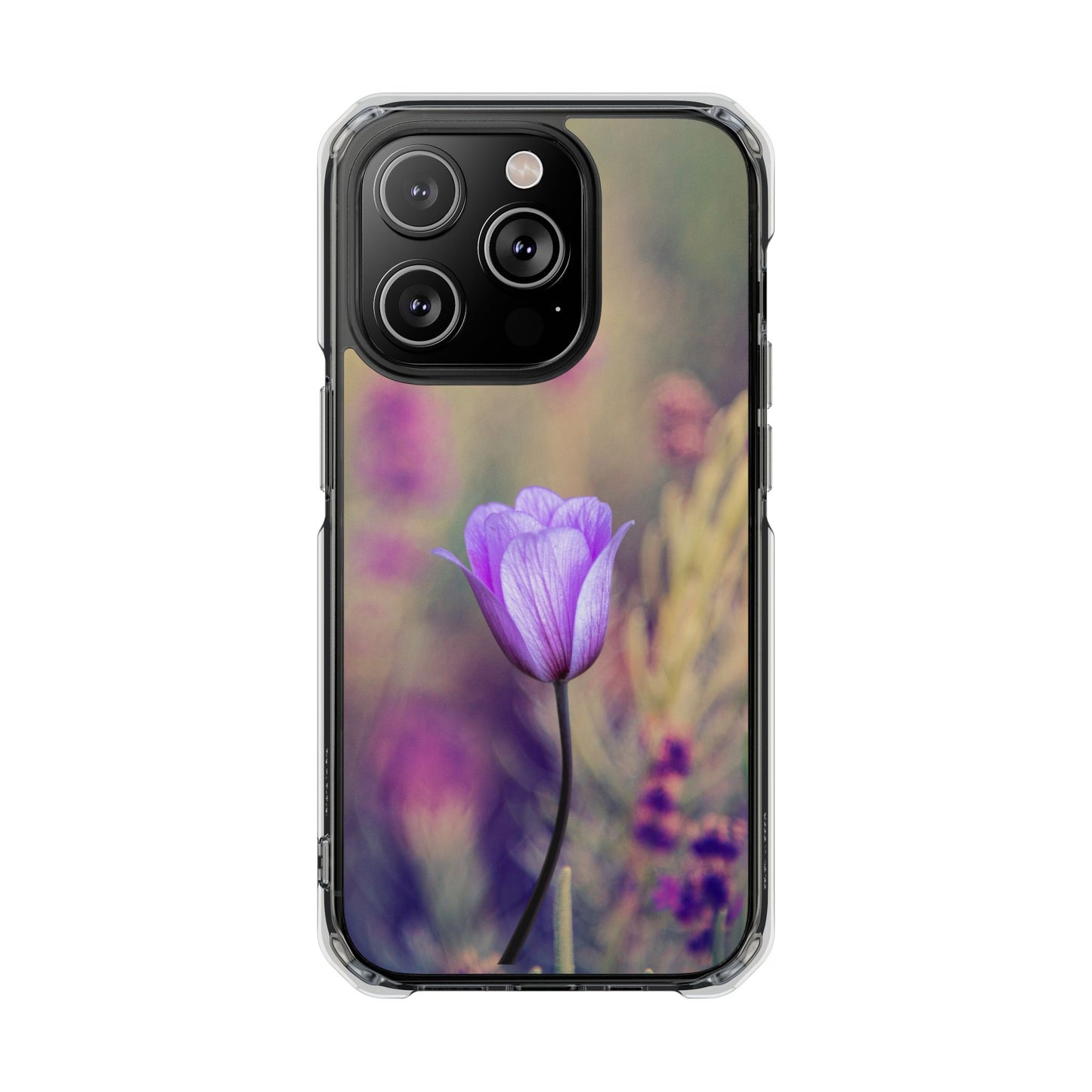 Magnetic Clear Impact Case - Purple Flower on Lavender Field Background