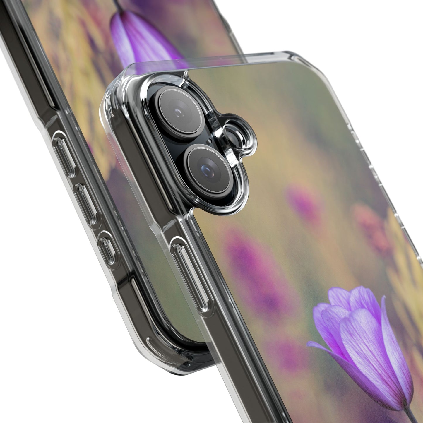 Magnetic Clear Impact Case - Purple Flower on Lavender Field Background