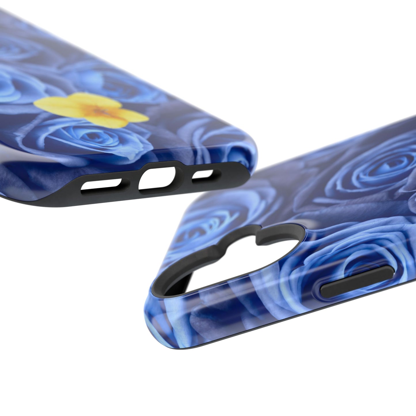 Impact-Resistant Phone Case - Blue Roses & Yellow Flower Design