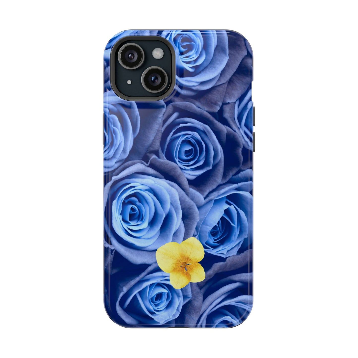 Impact-Resistant Phone Case - Blue Roses & Yellow Flower Design