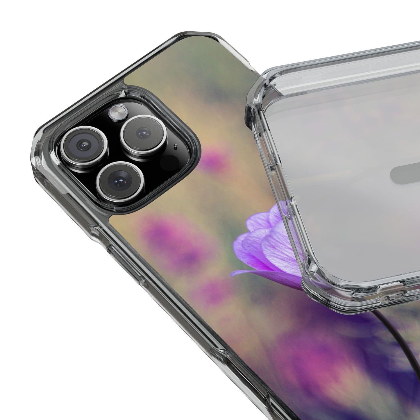 Magnetic Clear Impact Case - Purple Flower on Lavender Field Background