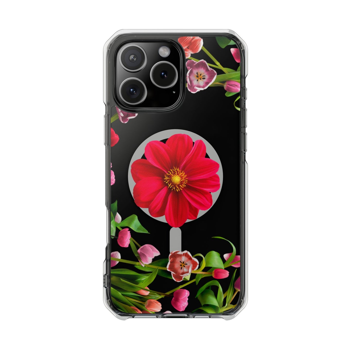 Floral Magnetic Clear Impact Case- Red Flower