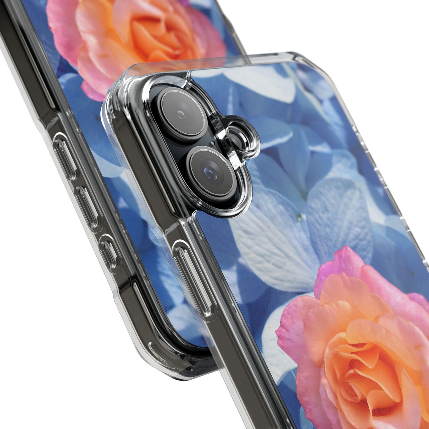 Magnetic Clear Impact Case- Rose on Blue Flowers Background