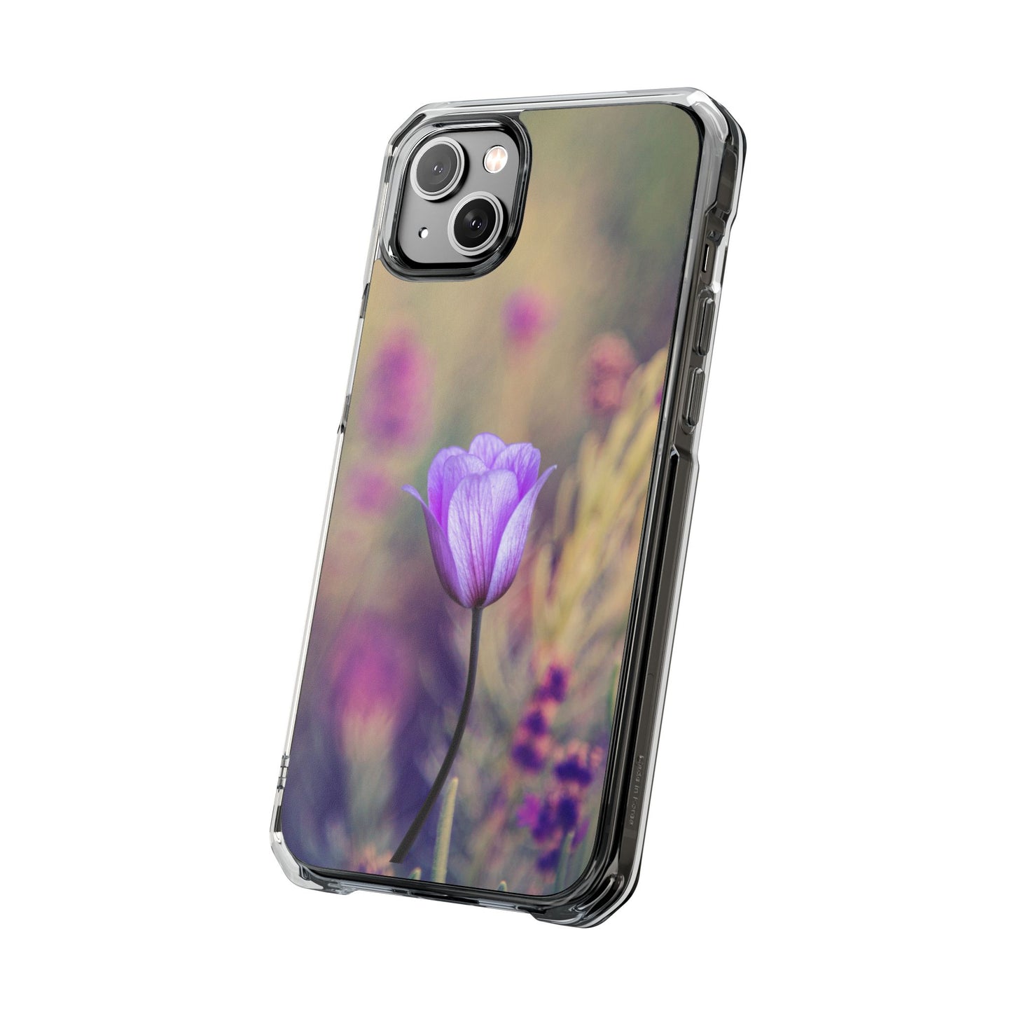 Magnetic Clear Impact Case - Purple Flower on Lavender Field Background