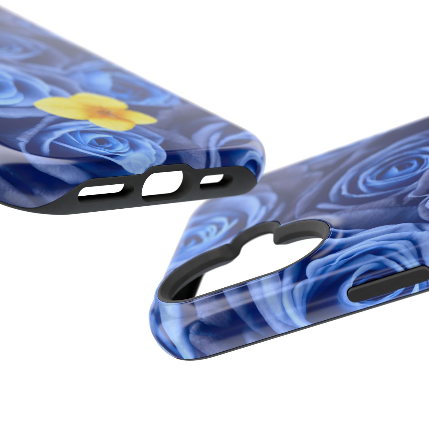 Impact-Resistant Phone Case - Blue Roses & Yellow Flower Design