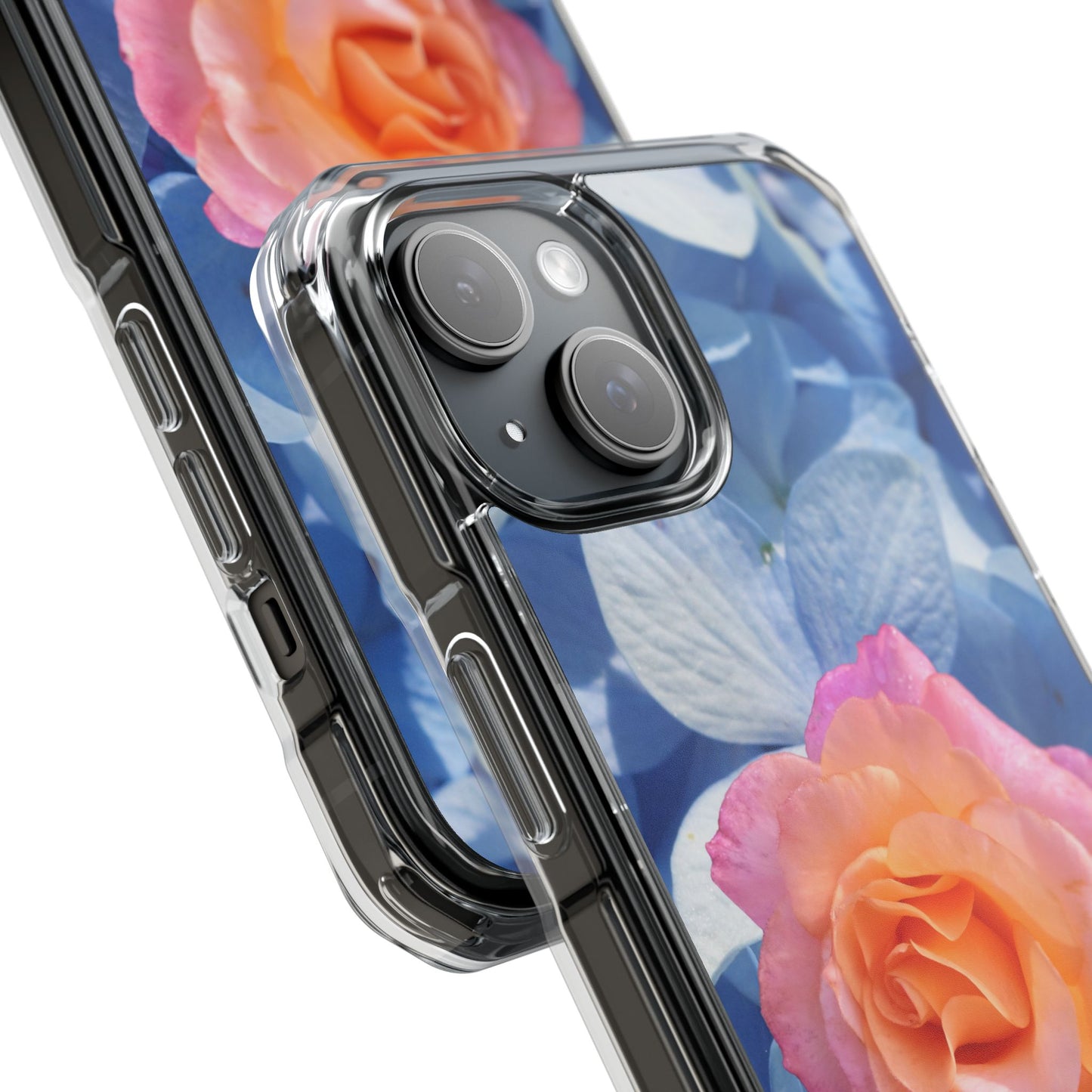 Magnetic Clear Impact Case- Rose on Blue Flowers Background