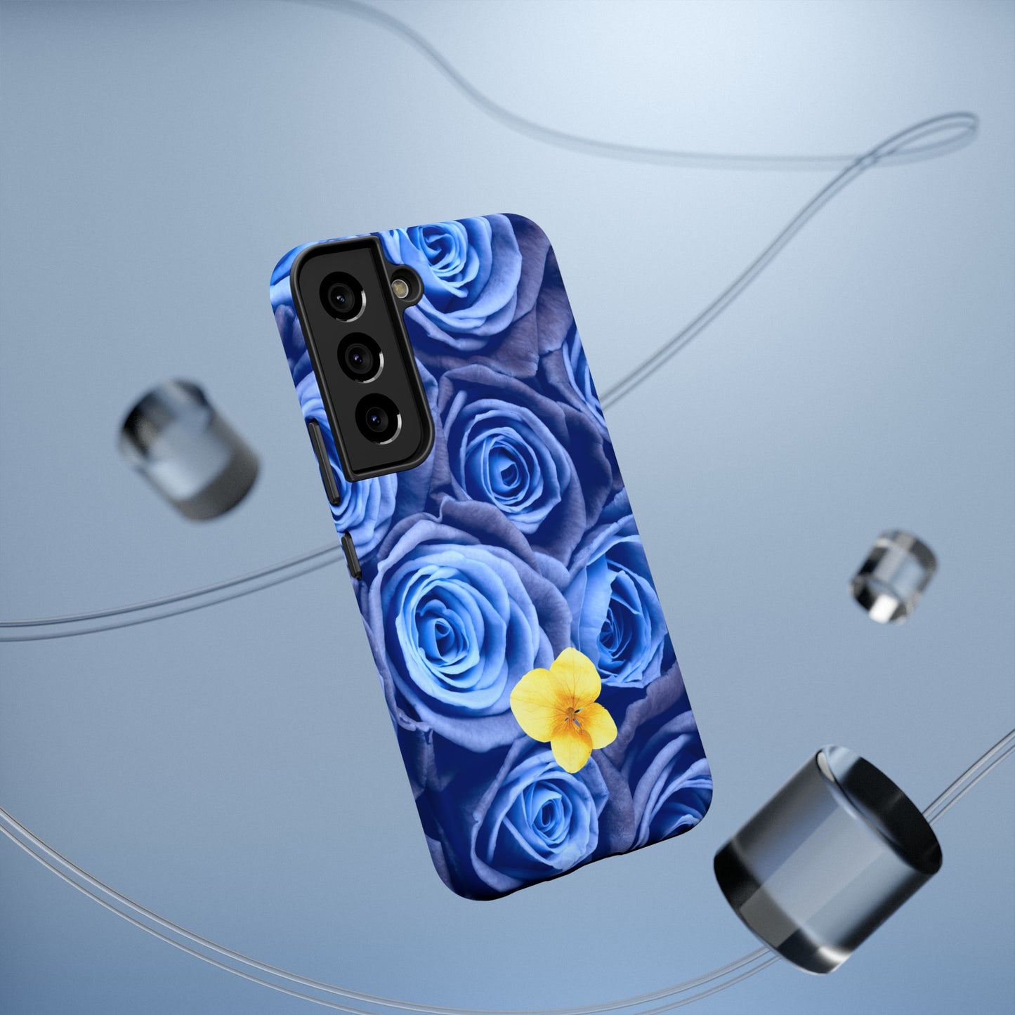 Impact-Resistant Phone Case - Blue Roses & Yellow Flower Design