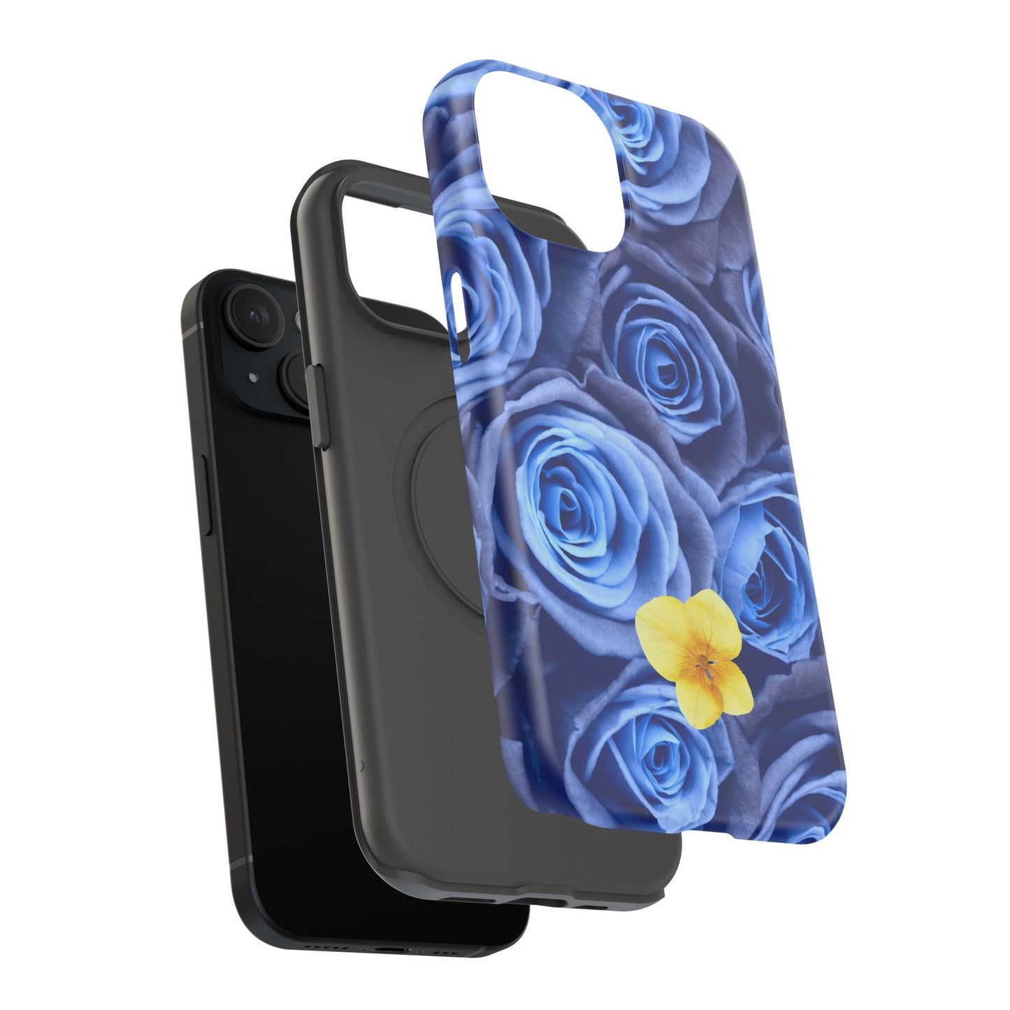 Impact-Resistant Phone Case - Blue Roses & Yellow Flower Design