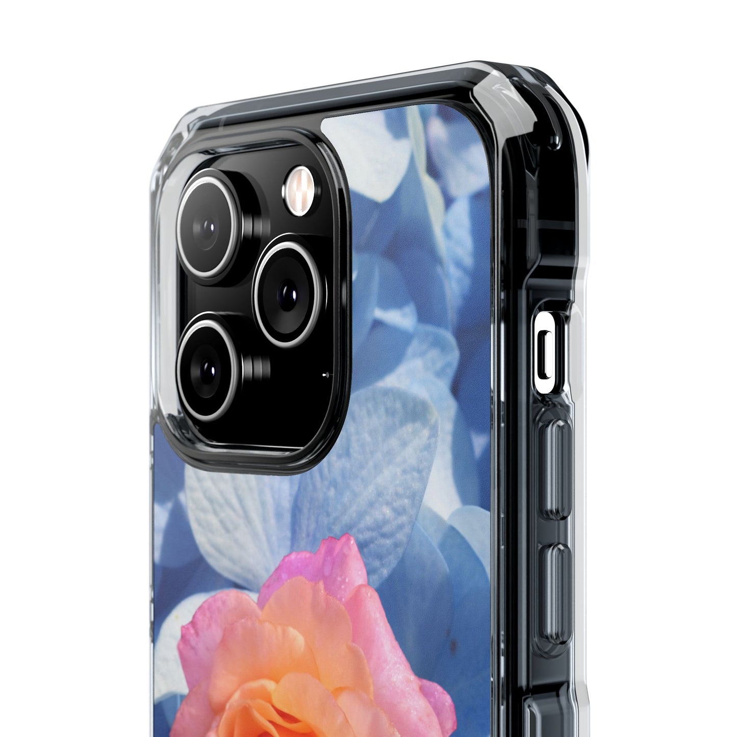 Magnetic Clear Impact Case- Rose on Blue Flowers Background