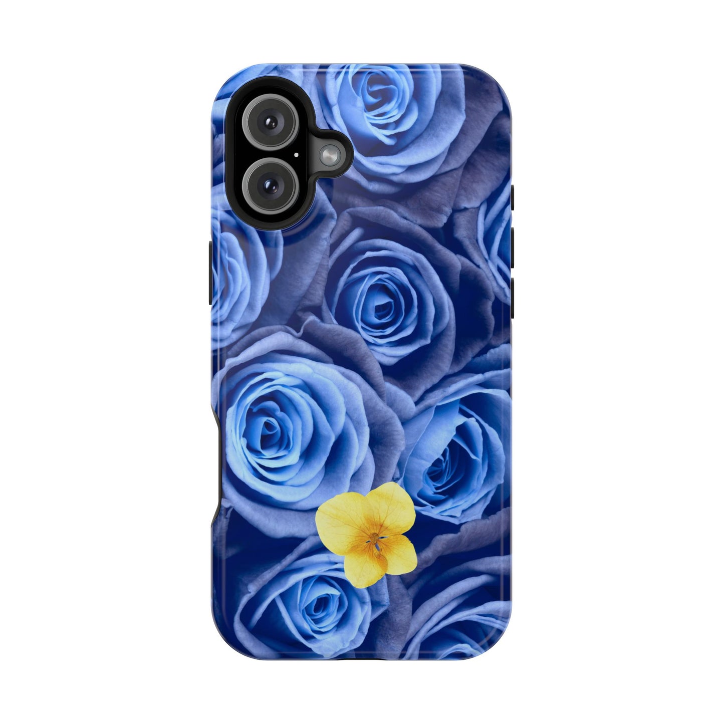 Impact-Resistant Phone Case - Blue Roses & Yellow Flower Design