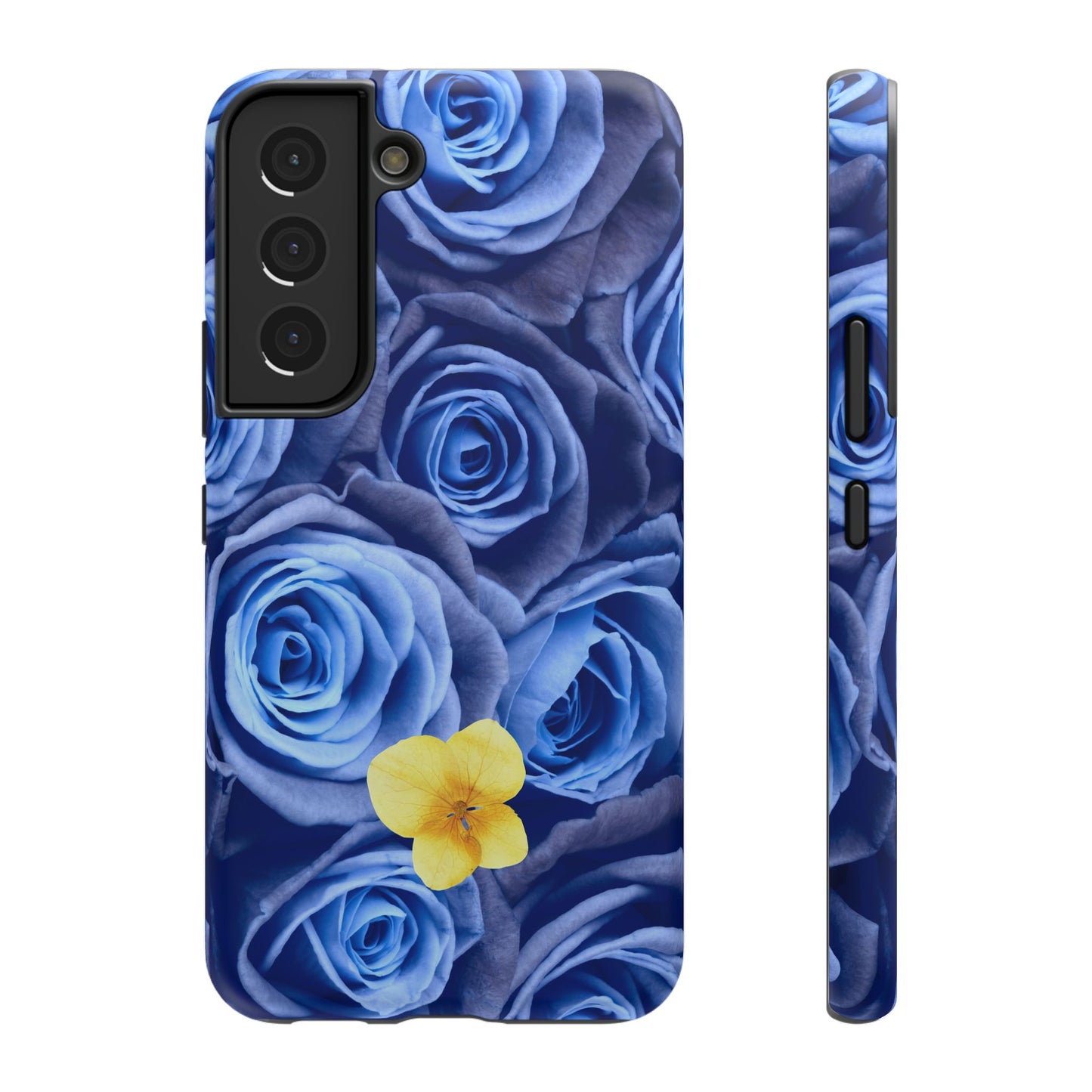 Impact-Resistant Phone Case - Blue Roses & Yellow Flower Design