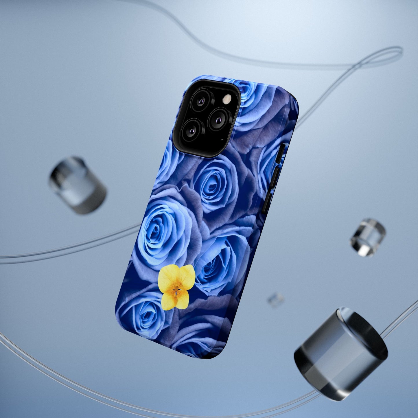 Impact-Resistant Phone Case - Blue Roses & Yellow Flower Design