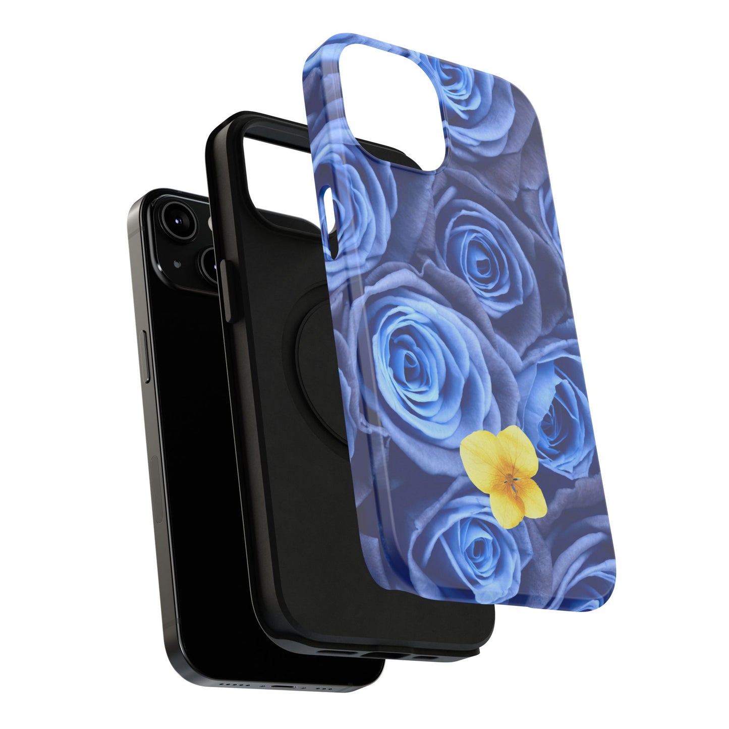 Impact-Resistant Phone Case - Blue Roses & Yellow Flower Design