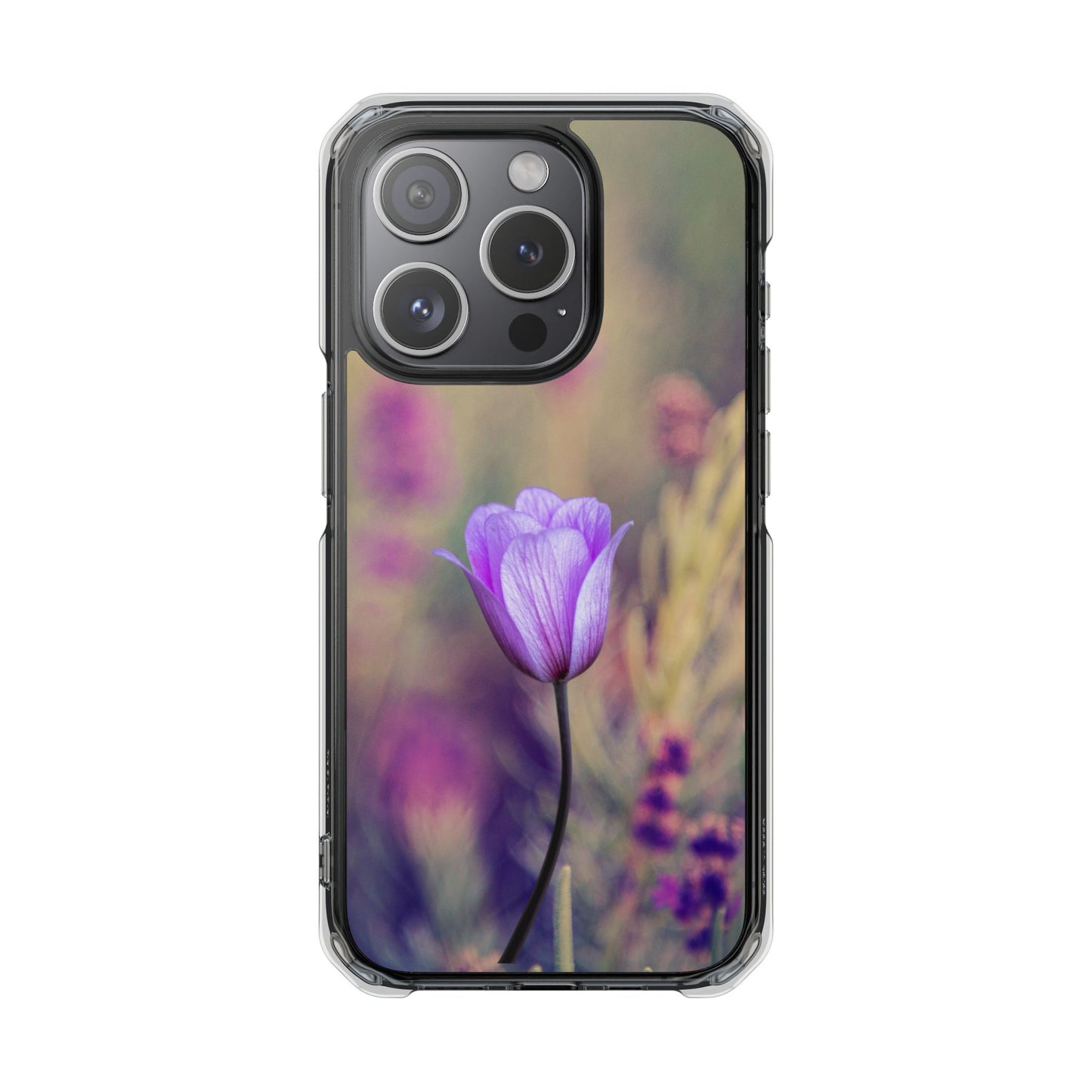 Magnetic Clear Impact Case - Purple Flower on Lavender Field Background