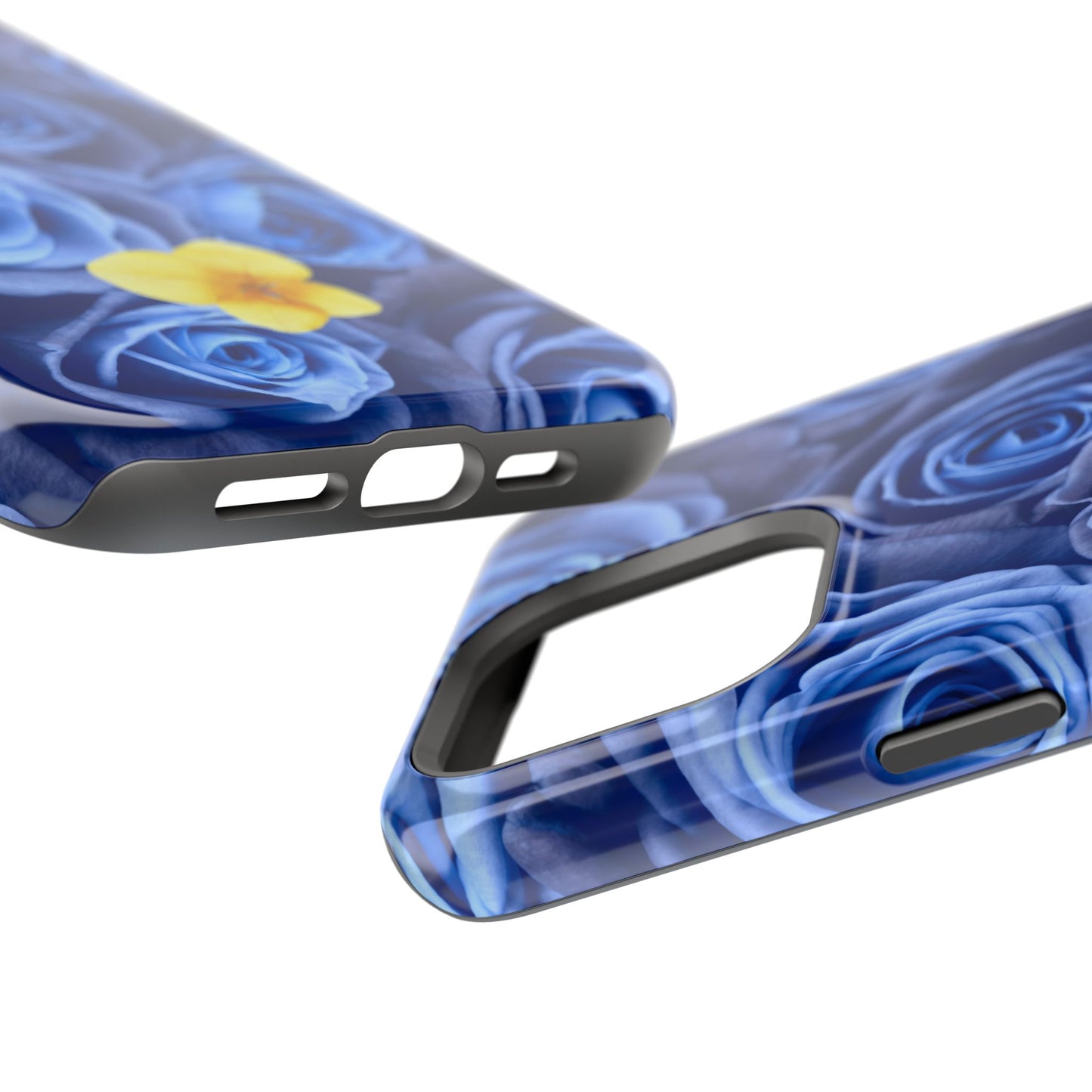 Impact-Resistant Phone Case - Blue Roses & Yellow Flower Design