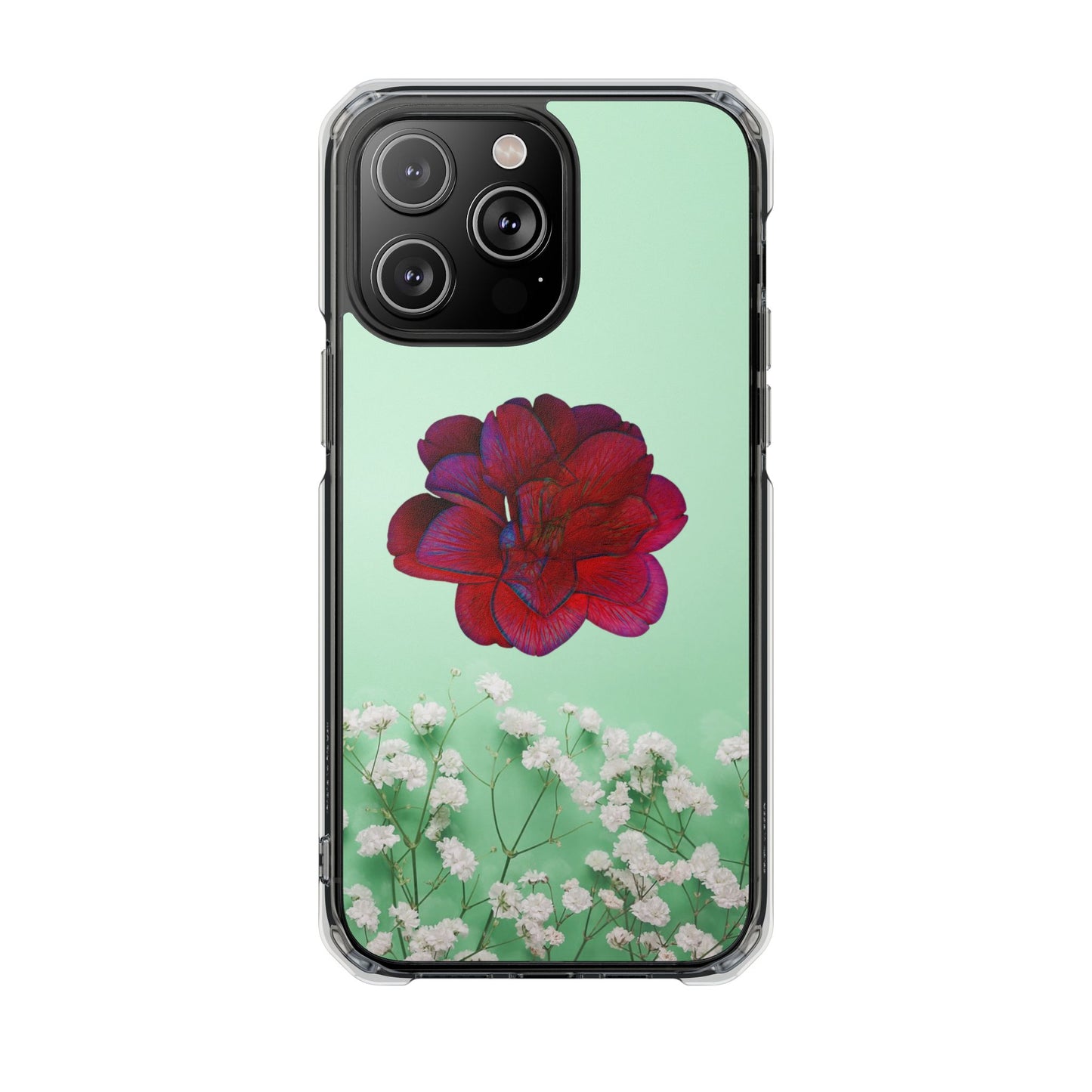 Magnetic Clear Impact Case - Red Beautiful Flower Design