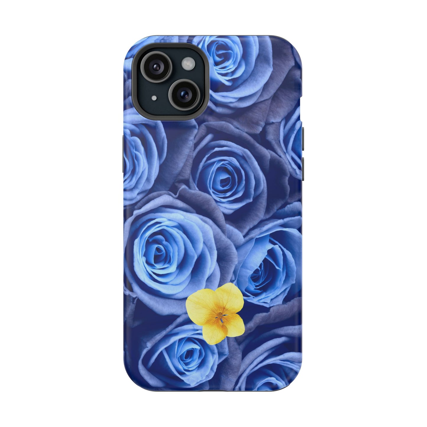 Impact-Resistant Phone Case - Blue Roses & Yellow Flower Design