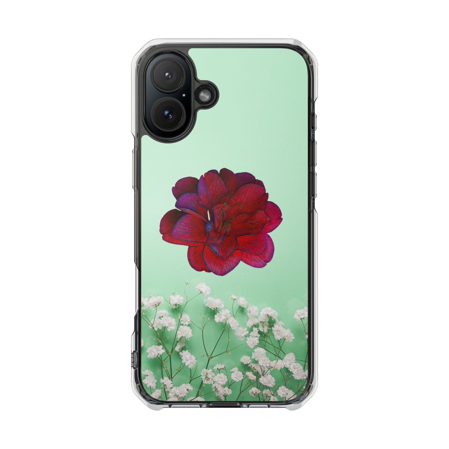 Magnetic Clear Impact Case - Red Beautiful Flower Design