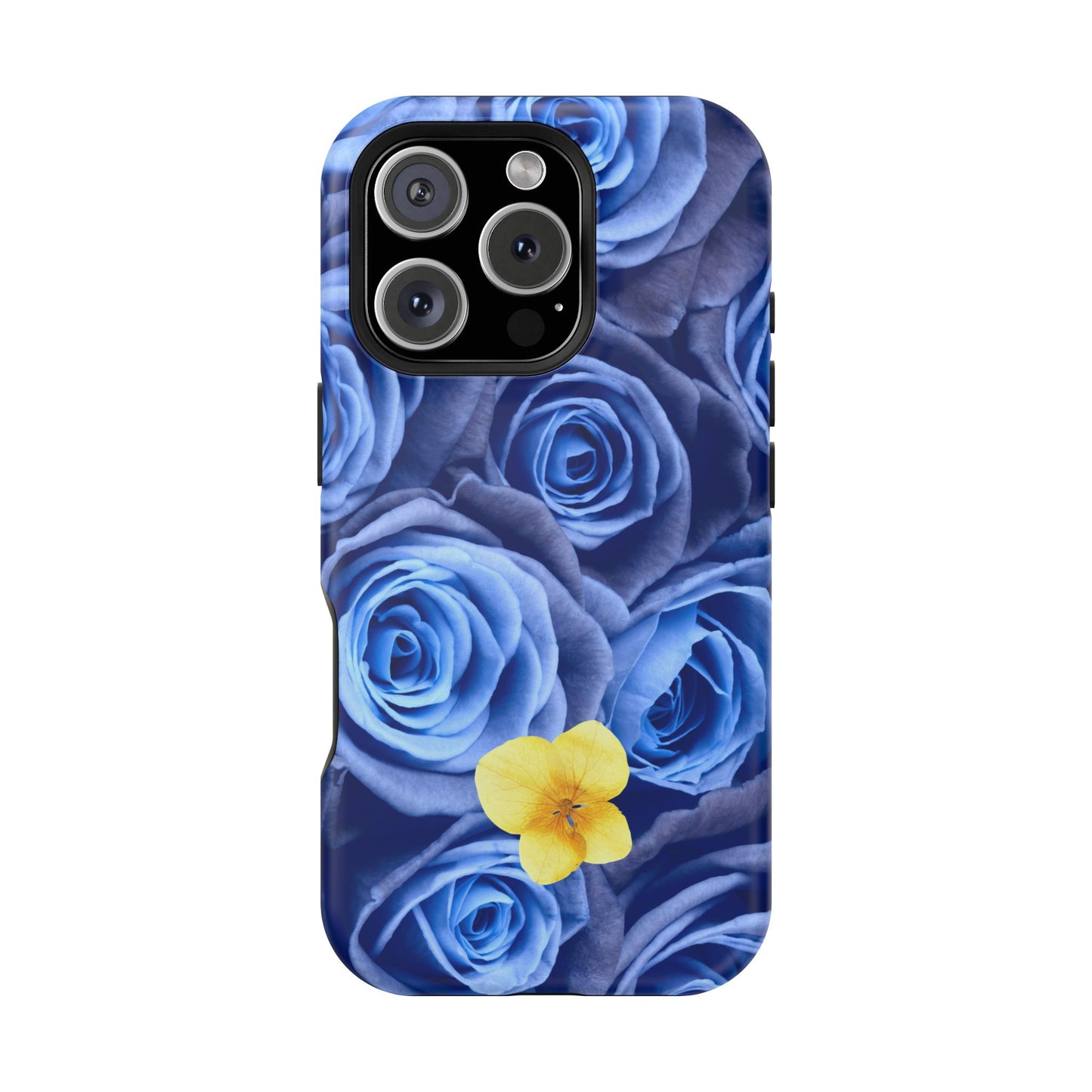 Impact-Resistant Phone Case - Blue Roses & Yellow Flower Design