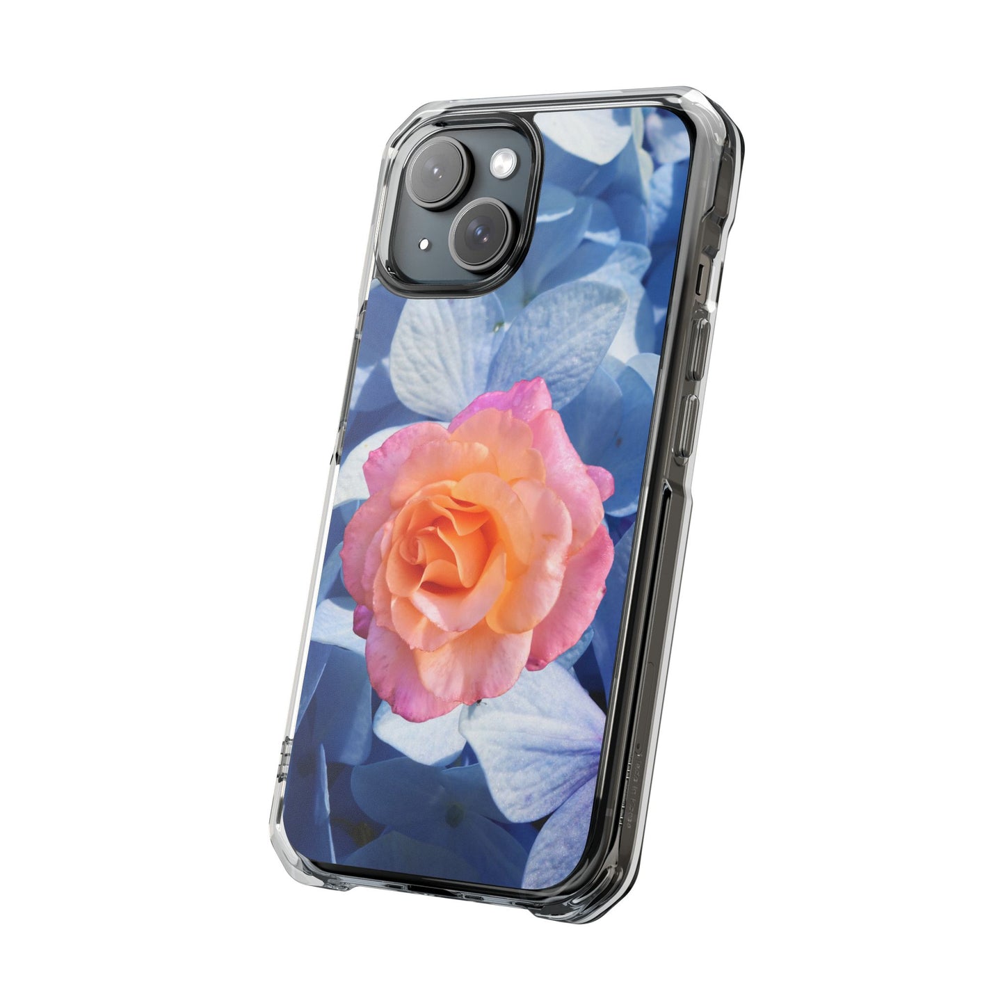 Magnetic Clear Impact Case- Rose on Blue Flowers Background