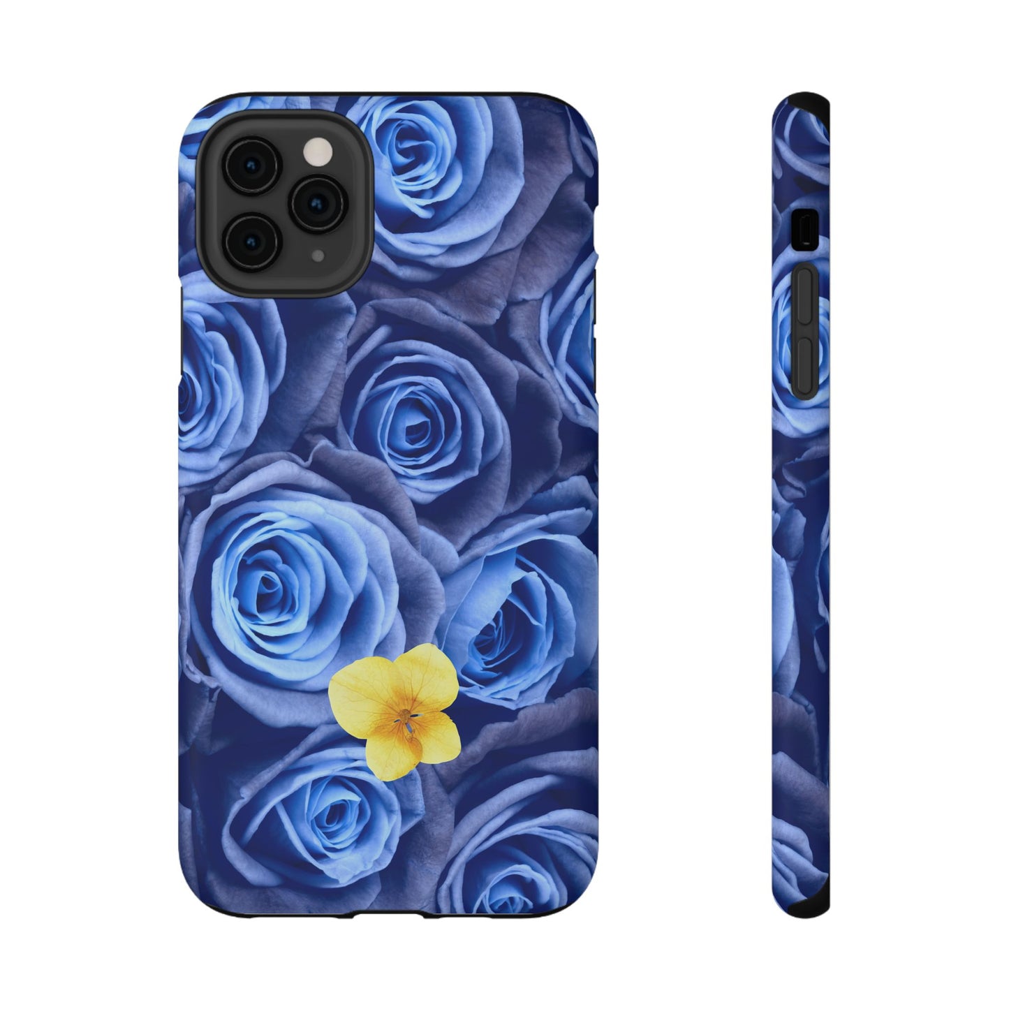 Impact-Resistant Phone Case - Blue Roses & Yellow Flower Design