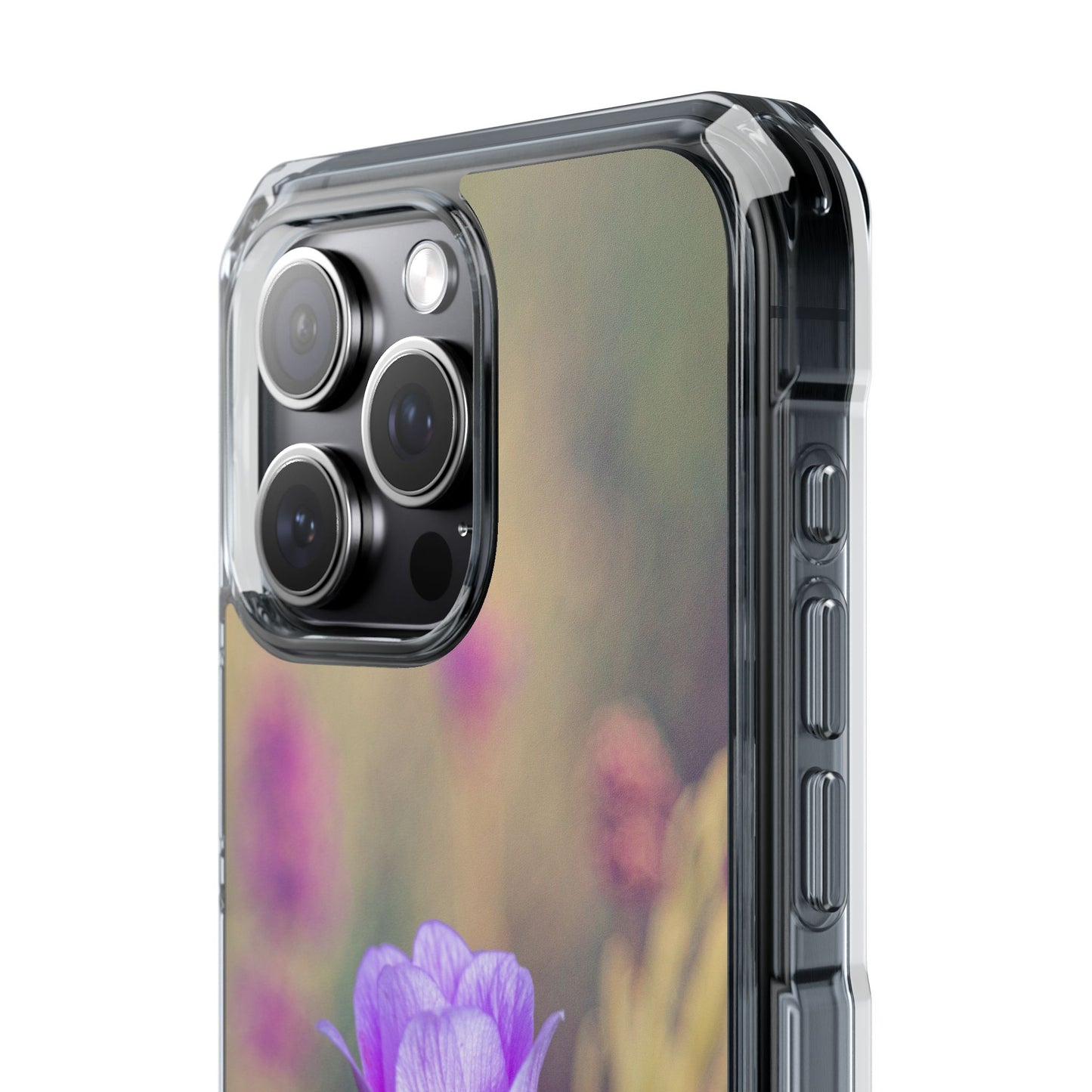 Magnetic Clear Impact Case - Purple Flower on Lavender Field Background