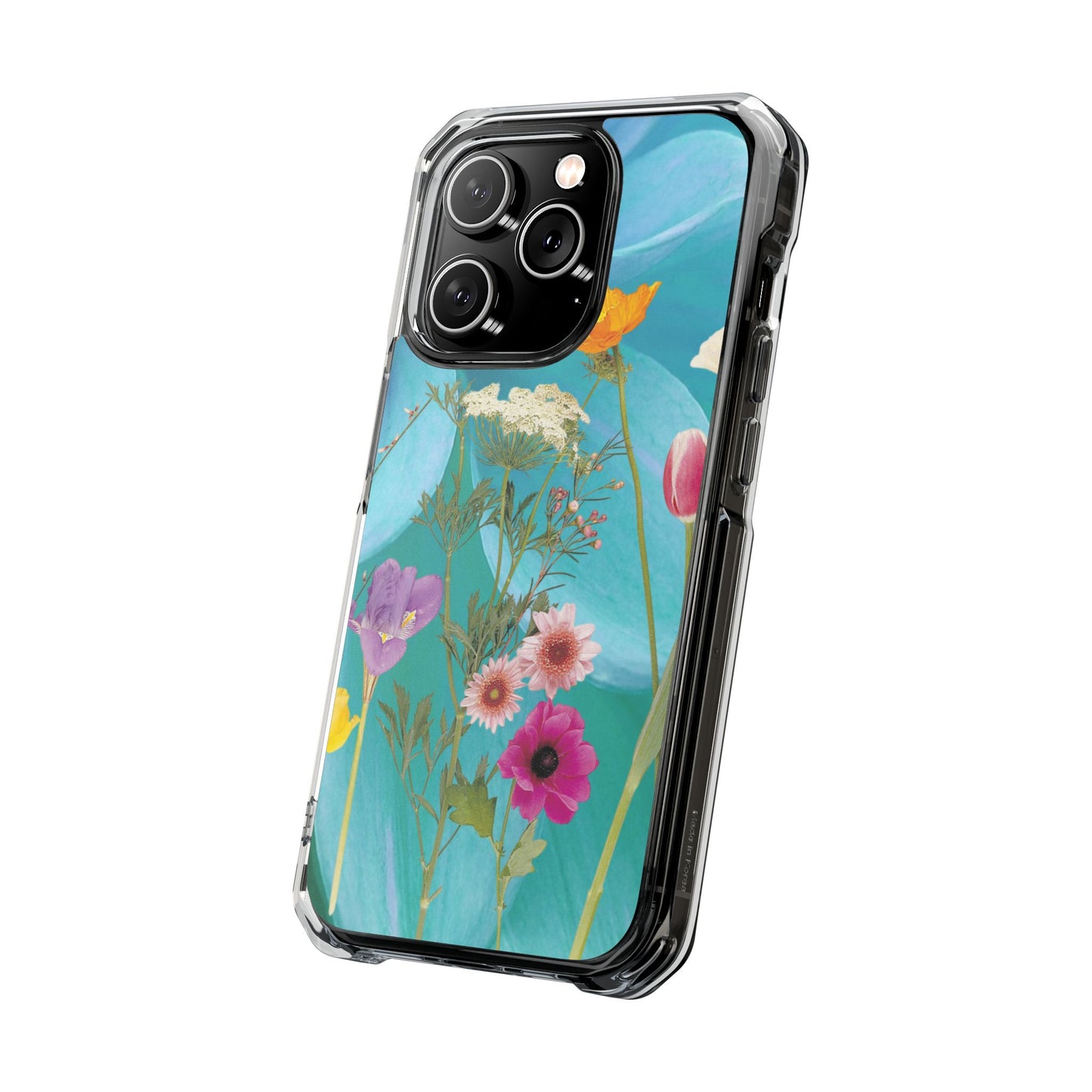 Magnetic Clear Impact Phone Case - Field Summer Flowers on Blue Dahlia Background