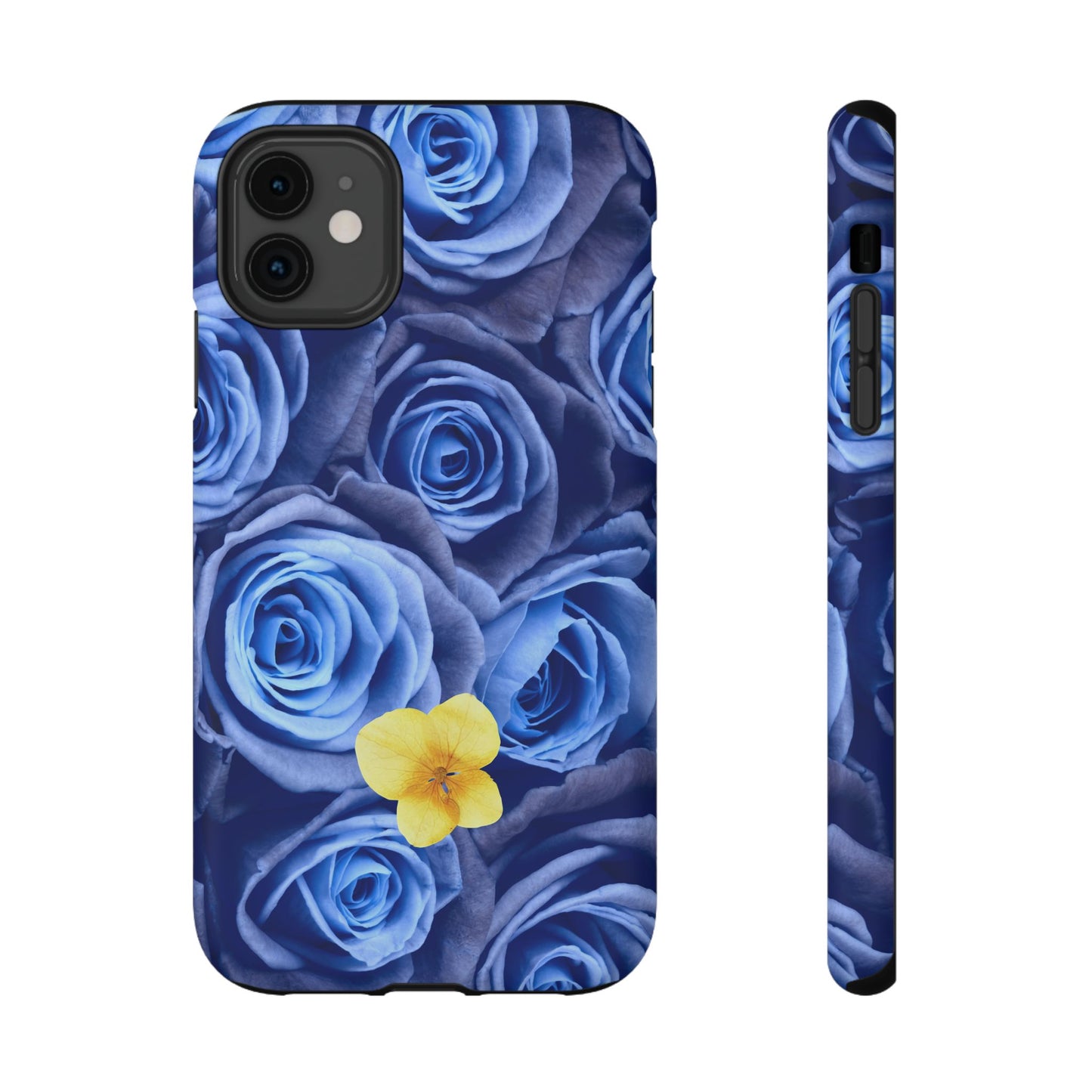 Impact-Resistant Phone Case - Blue Roses & Yellow Flower Design