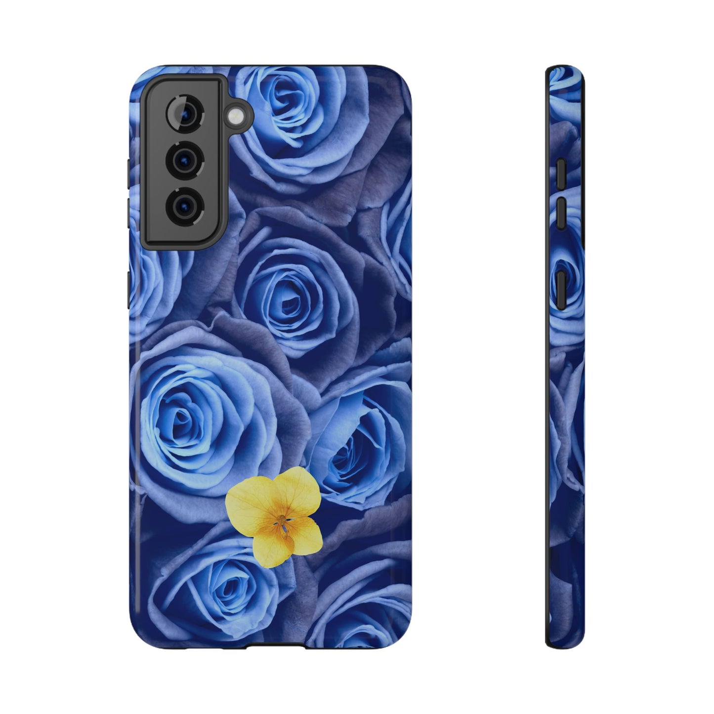 Impact-Resistant Phone Case - Blue Roses & Yellow Flower Design