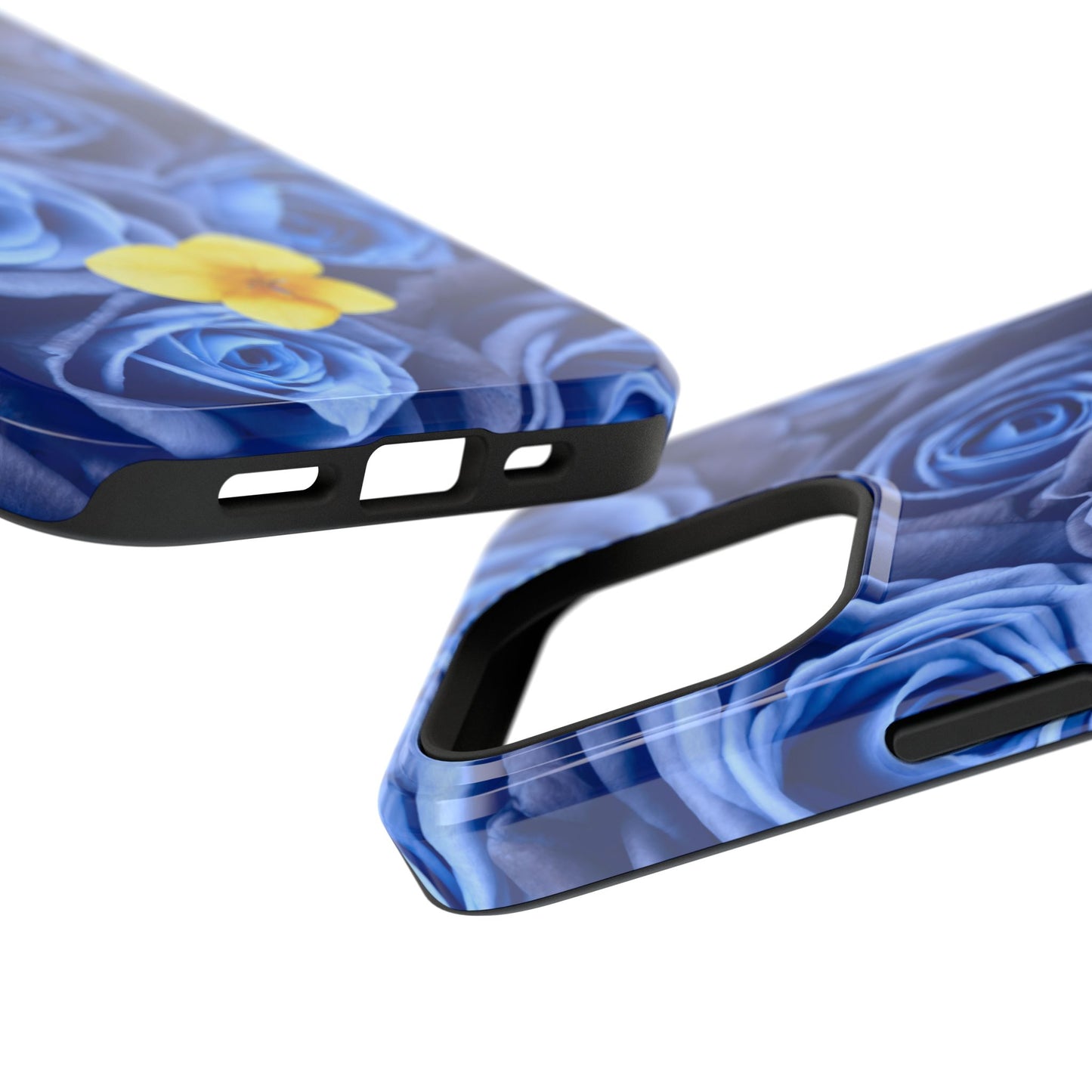 Impact-Resistant Phone Case - Blue Roses & Yellow Flower Design