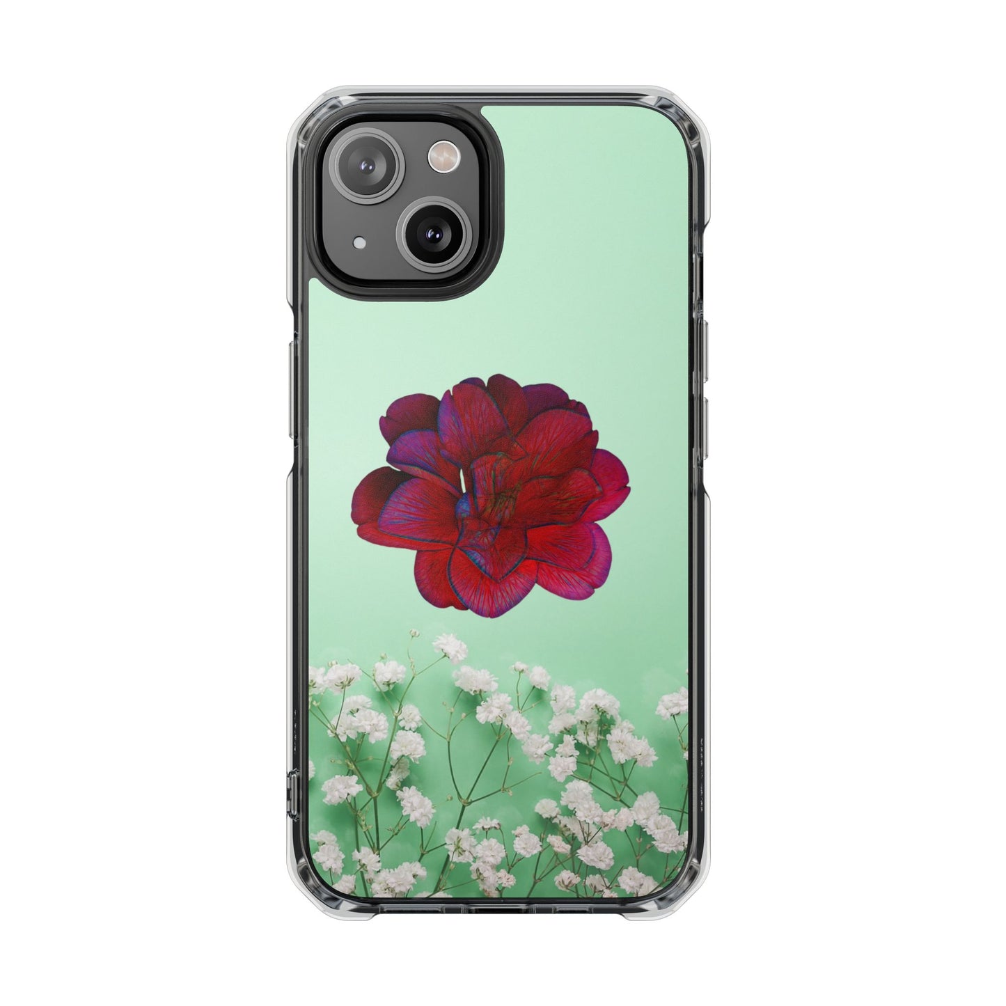 Magnetic Clear Impact Case - Red Beautiful Flower Design