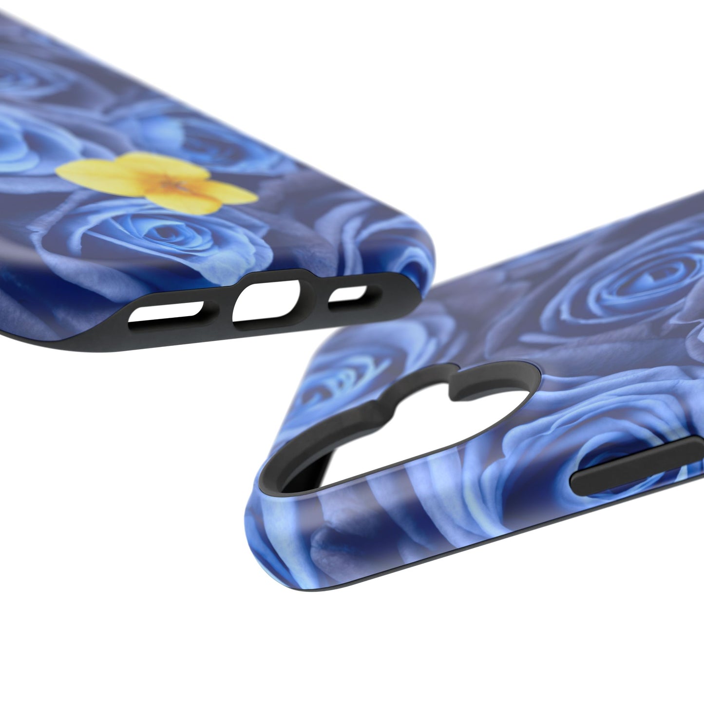 Impact-Resistant Phone Case - Blue Roses & Yellow Flower Design