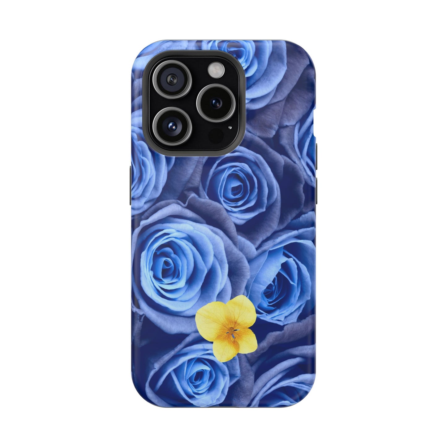 Impact-Resistant Phone Case - Blue Roses & Yellow Flower Design